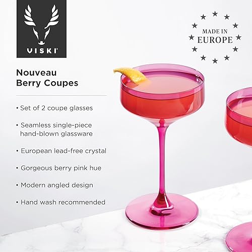 Miniatura 2 de Viski Nouveau Berry Cocktail Crystal Coupe - Juego de 2 vasos de Martini coloridos de tallo largo de 6.5 onzas, color verde