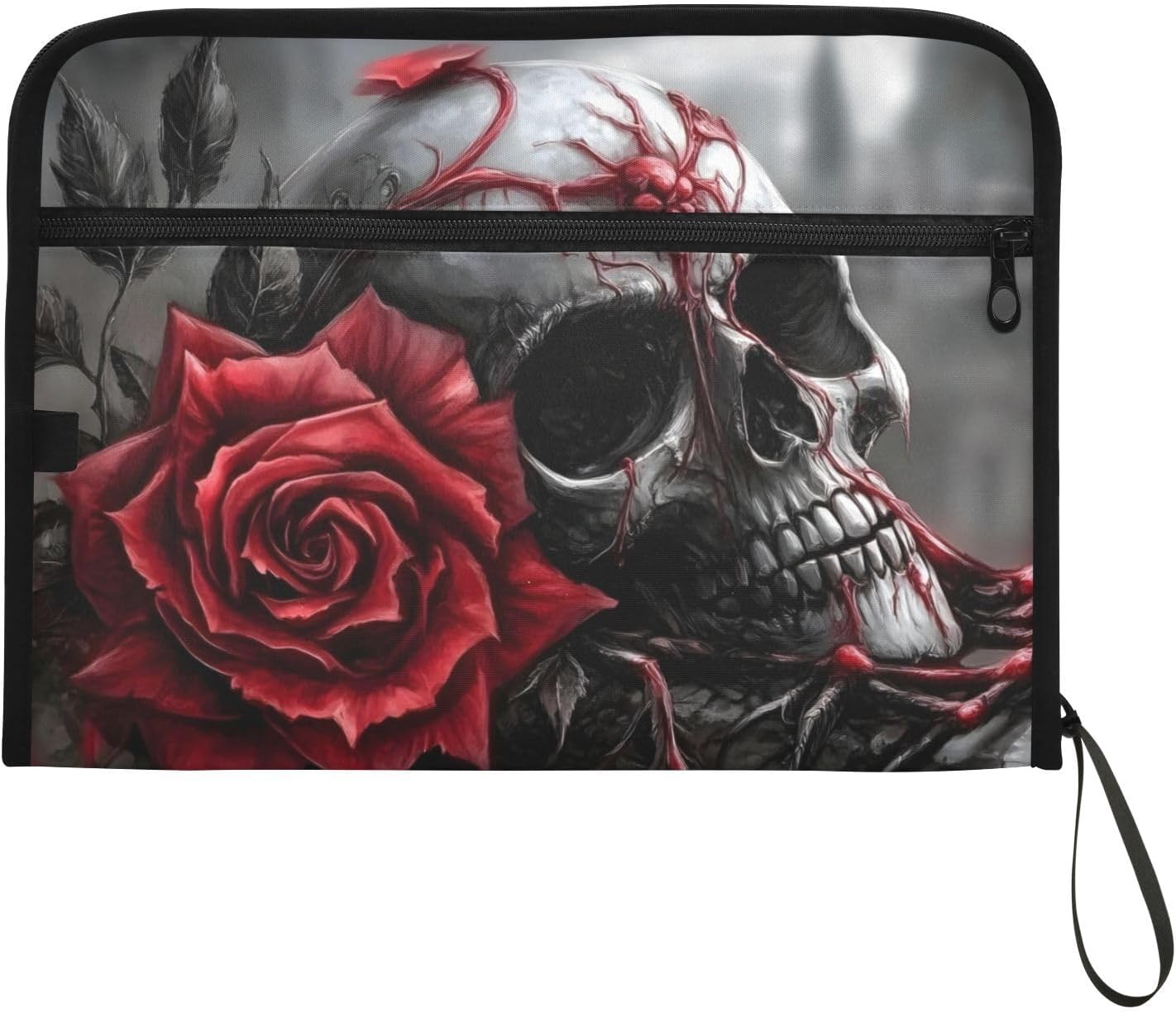 Expanding Filing Folder, Gothic Skull Rose Funny 13 Pockets Expandable File Folders with Sticky Labels, A4 Letter Size Paper Document Organizer for Office School Boys Girls