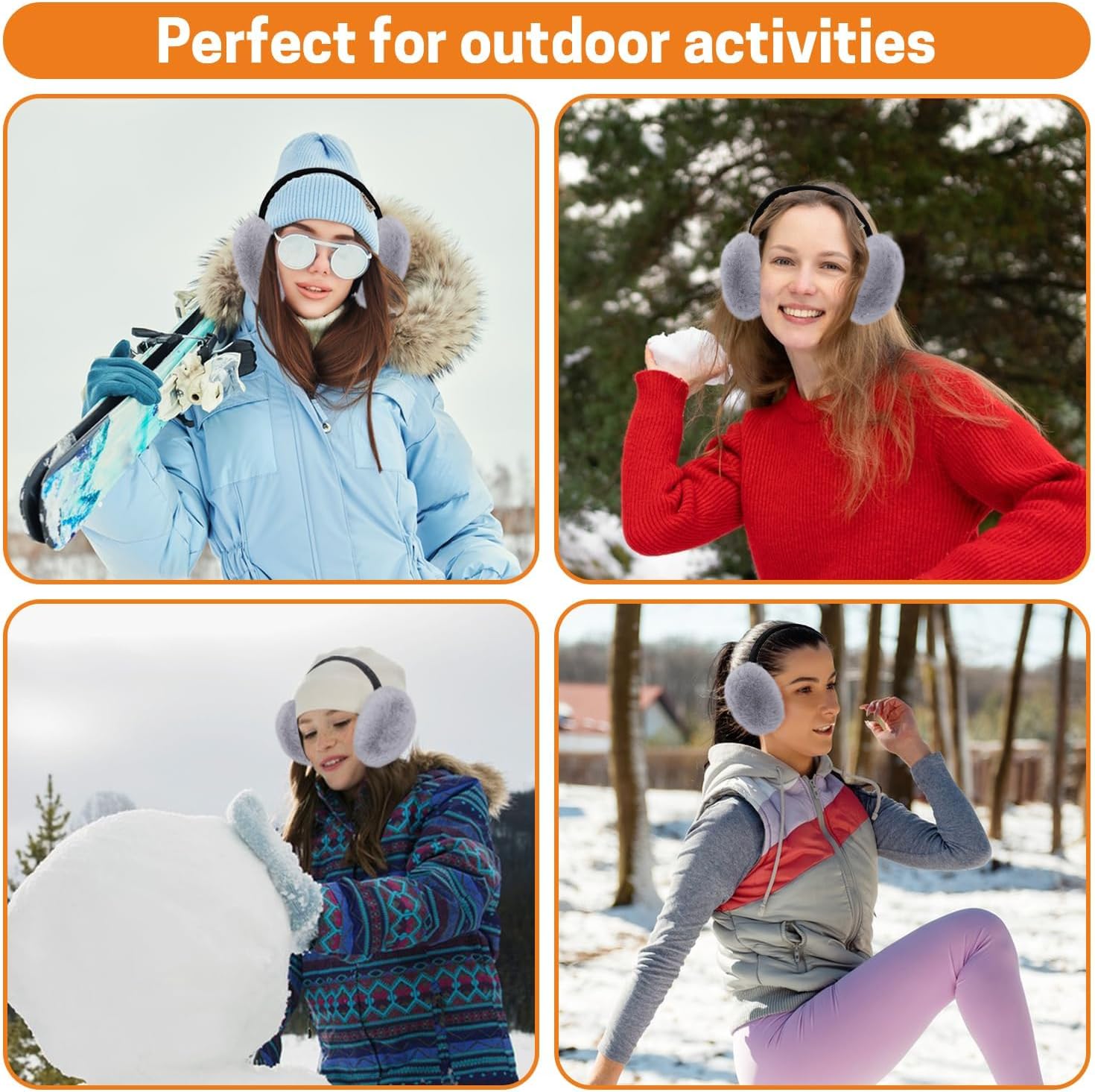 Aurya Ear Muffs, Foldable Fluffy Ear Warmer Winter Outdoor, Band Adjustable Earmuffs for Women