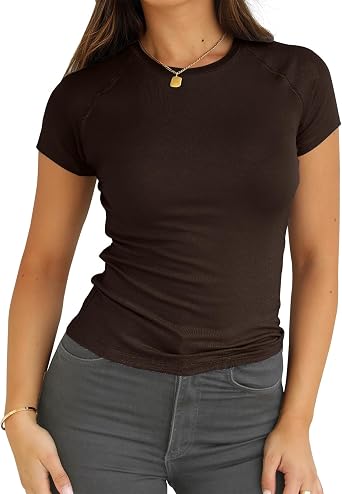 Abardsion Women Casual Raglan Sleeve Slim Fit T Shirts | 2026 Summer Crewneck Short Sleeve Basic Going Out Tops Workout Outfits