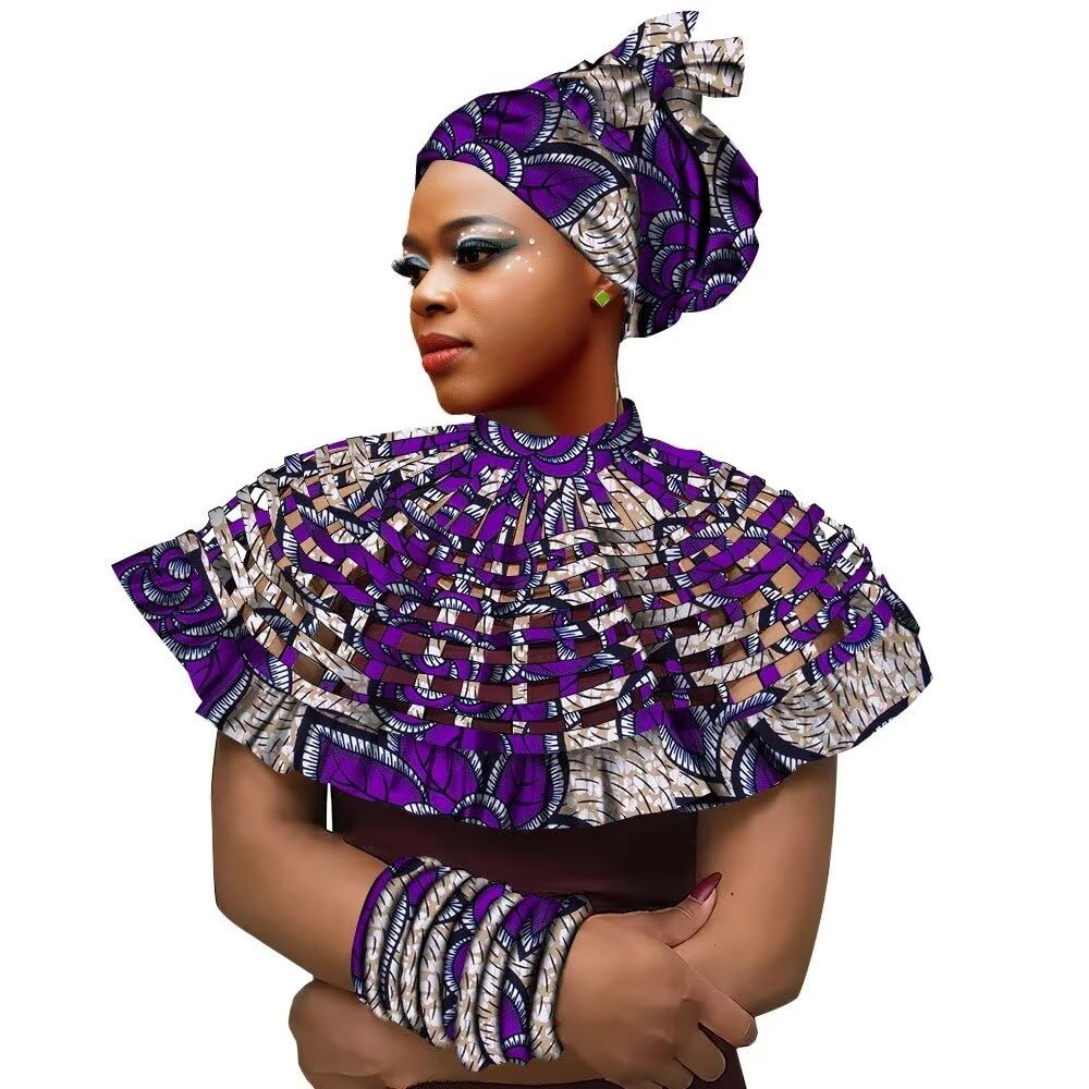 HollandaisWax African Headbands Shawl Bangle Set for Women Tribal African Print Headwear Headscarf Shawl Bracelet