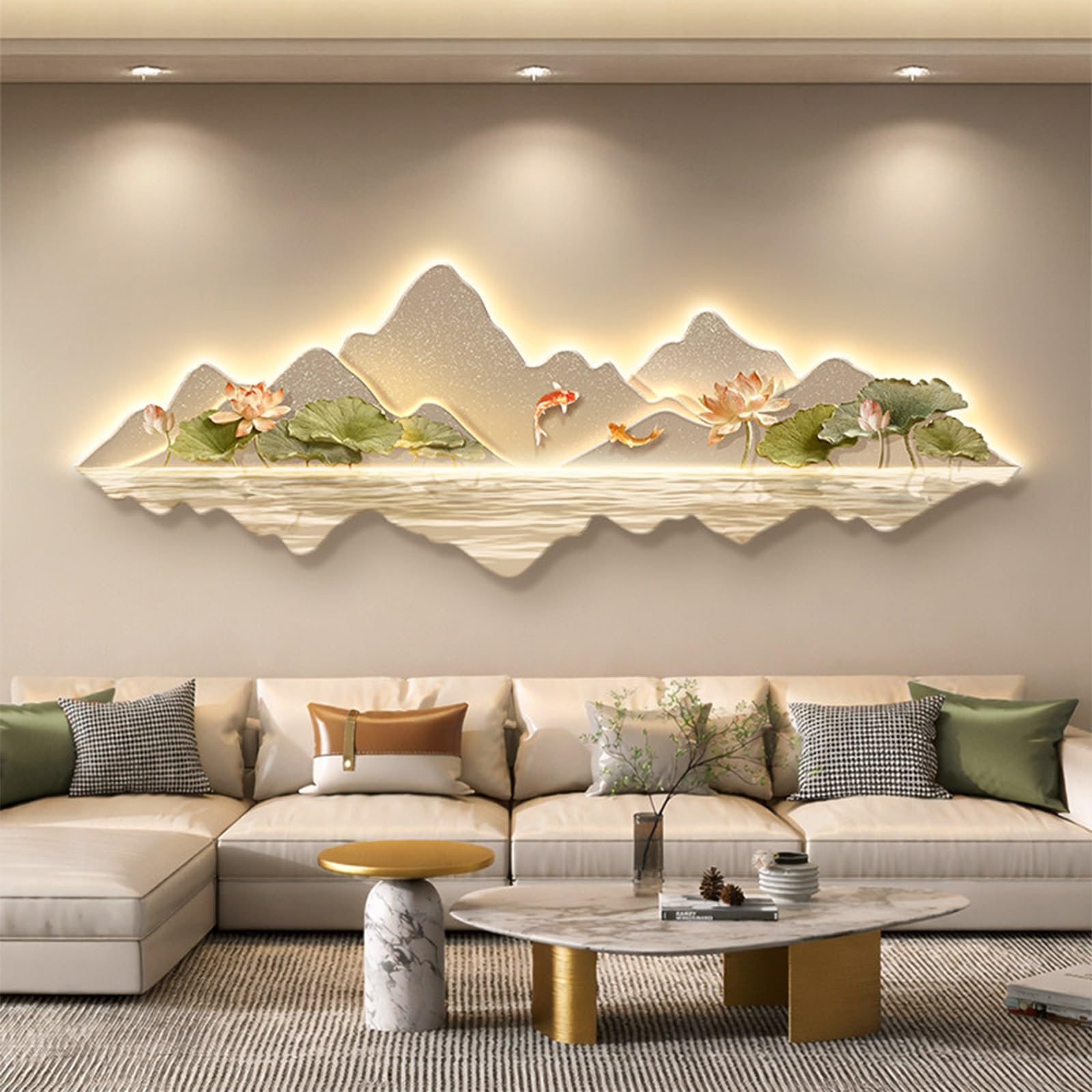 Décoration murale 3D grand format 150x50cm tableau paysage doré pour salon contemporain