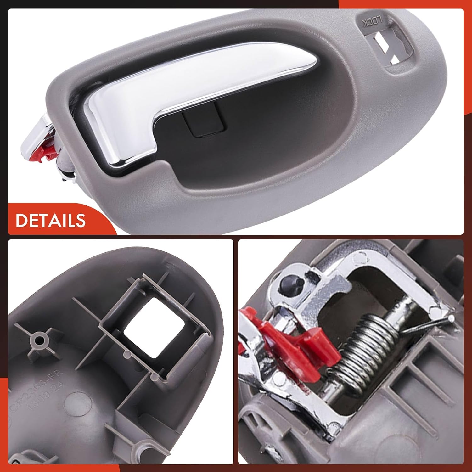A-Premium Front Right Passenger Side Interior Door Handle Compatible with Chrysler Sebring 2001-2006 & Dodge Stratus 2001-2006, Sedan, Light Gray & Chrome, Replace# US261L5AALG