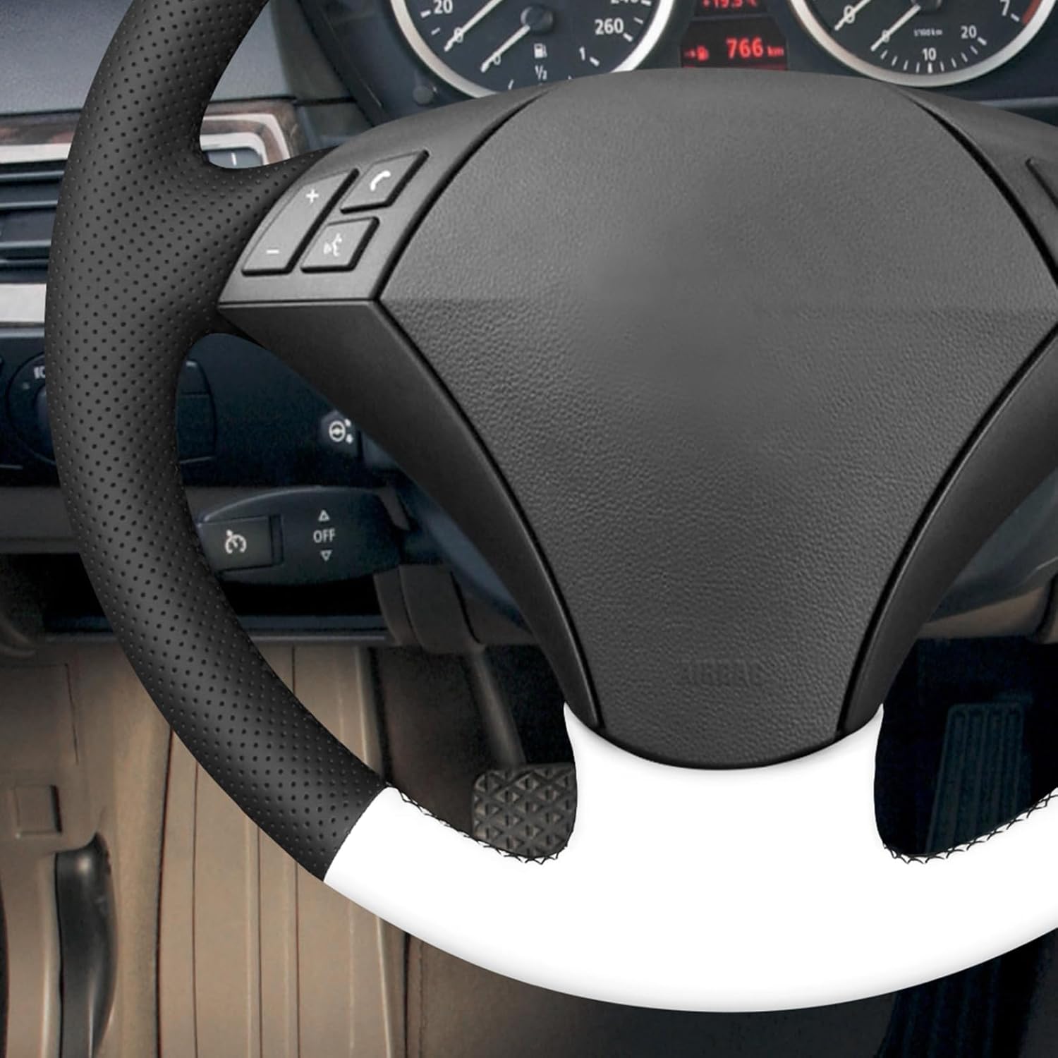 MEWANT DIY Stitching Steering Wheel Cover Wrap for E60 (Sedan) 530d 2003-2009 E61 (Touring) 2004-2009 Steering Wheel Accessories for E60 530