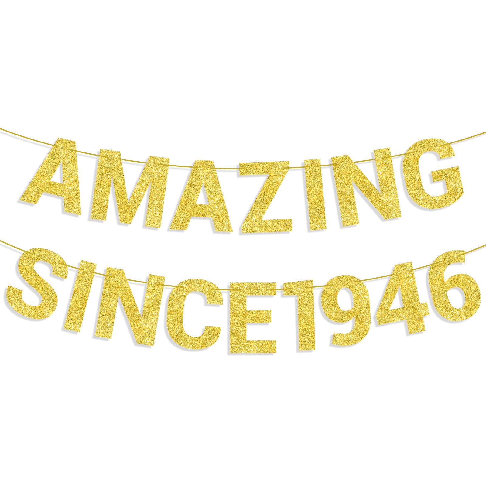 Amazing Since 1946 Banner, Gold Glitter Wedding Anniversary & Happy Birthday Party Backdrop Decoration Pre-string Hanging Banner for Women Men Milestone Celebration (80th)