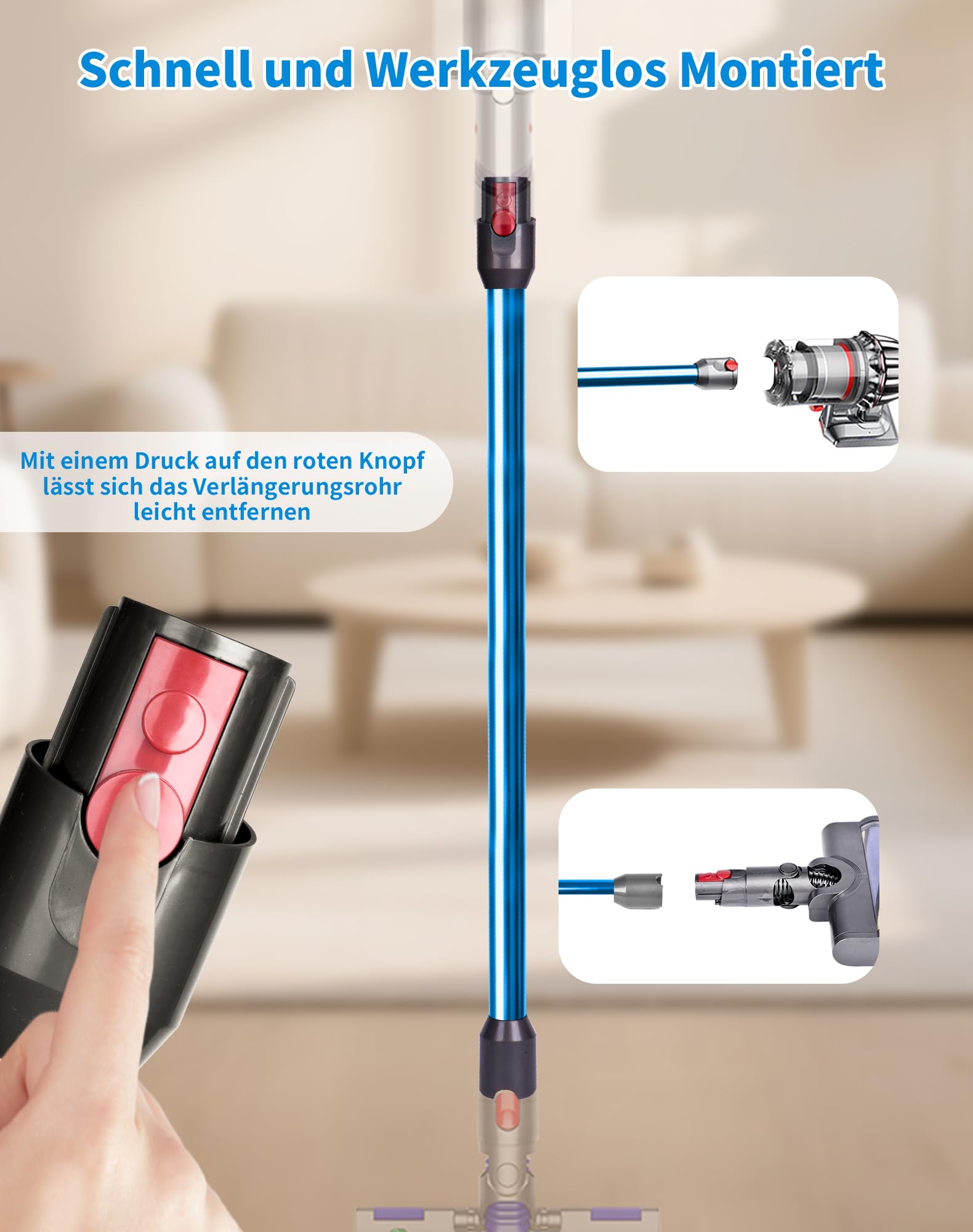 Tubo de extensión para aspiradora Dyson V12 Detect Slim / V10 Digital Slim de 74 cm, tubo telescópico de aluminio con liberación rápida – Accesorio de repuesto para tubo de aspiración, color azul