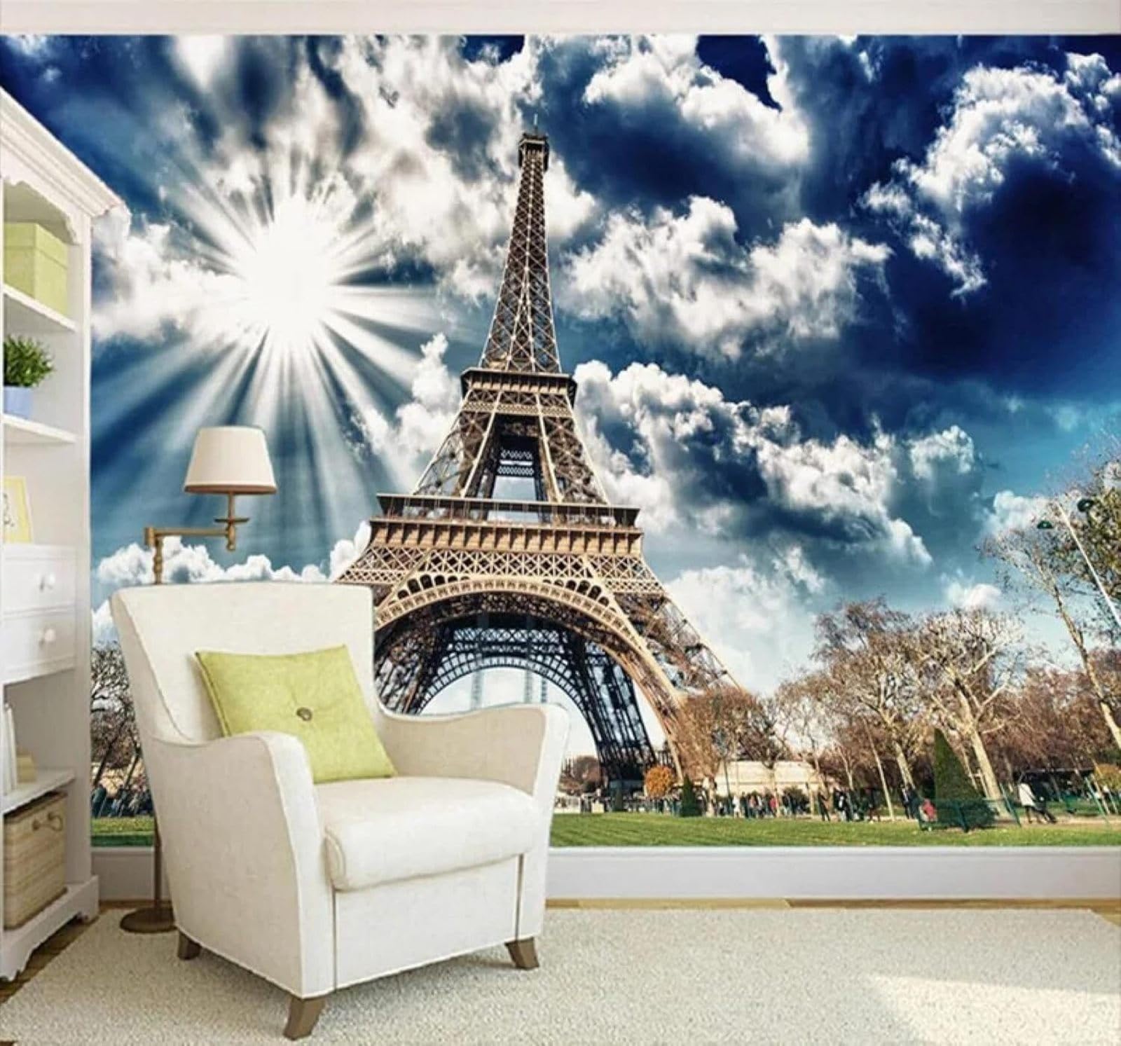 Xlming 250Cm×170Cm(B×H) Blue Sky White Clouds Sunshine Tall Tower Scenery 3D Wallpaper Luxury Home Dining Decor Paste Sofa Living Room The Wall For Bedroom Mural-250Cm×170Cm