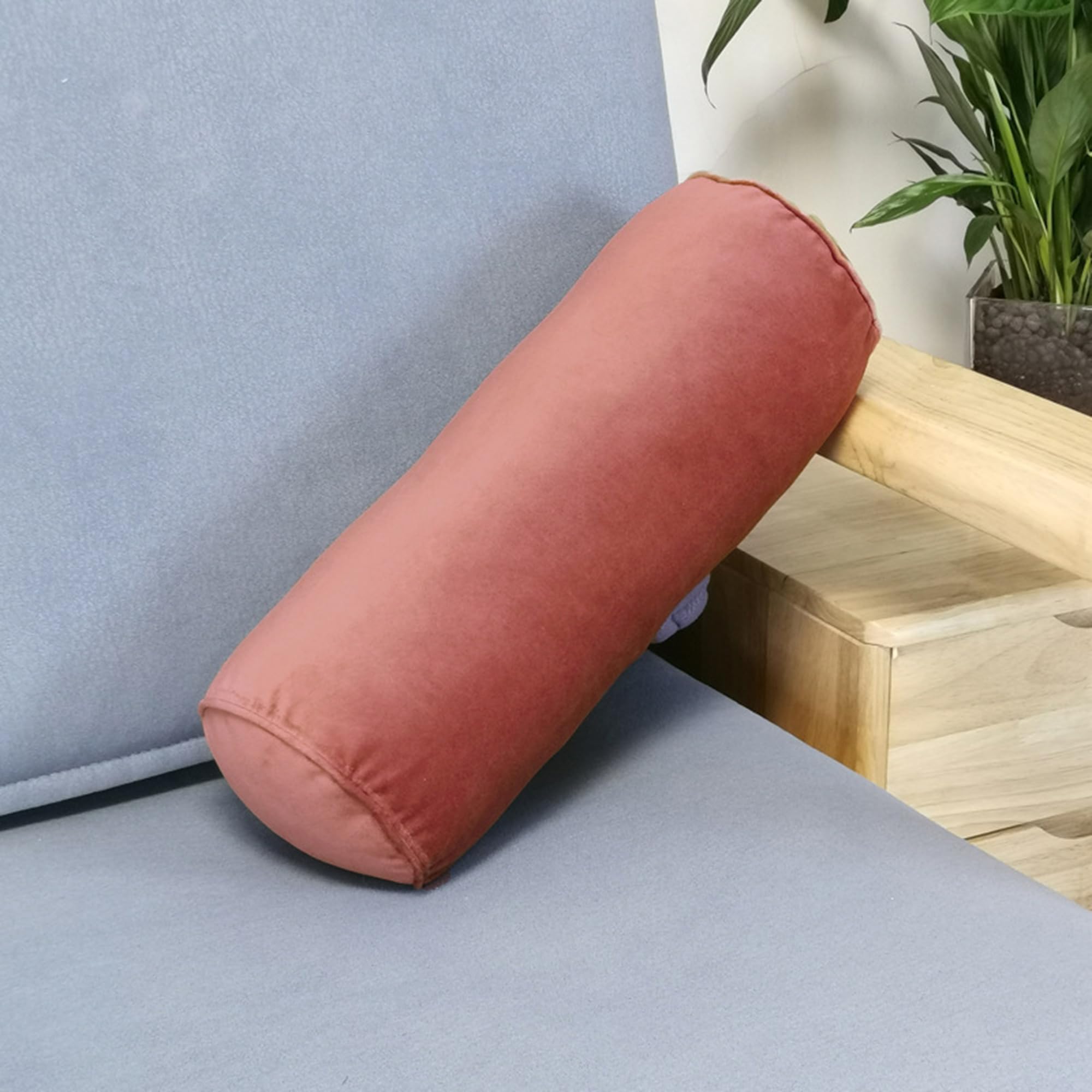 Duoleh Pink Round Sofa Armrest Cushion Armrest Pillow, Round Cervical Roll Bolster Pillow, Bed Gap Filler Bed Pillow, Lumbar Support Cushion For Back, Knees, Neck Support (40X15cm,)