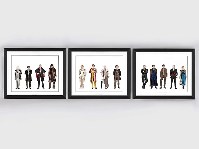 Doctor Who Art Prints | A4 size | Set of 3 prints | All 13 Doctors | Hand Drawn Illustrations