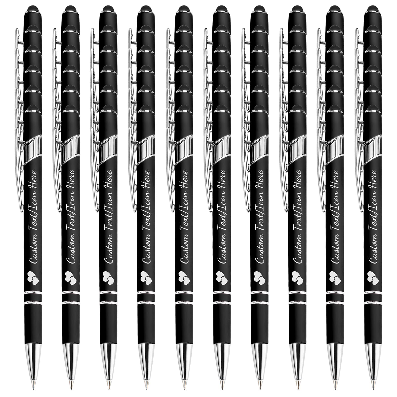 YoLLiEE Personalised Pens with Name Bulk Custom Black Ink Pens with Stylus Customised Engraved Ballpoint Pens with Logo Business Smooth Writing Medium Point Pen