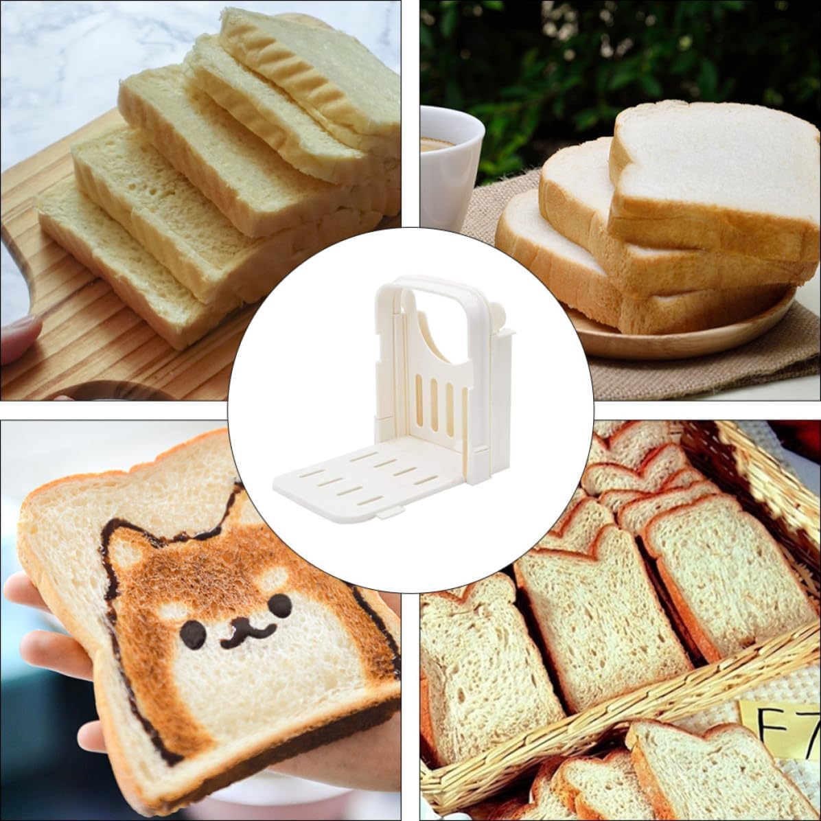2pcs Plastic Bread Slicer for Bagels and Loaf Manual Slicing Guide with Easy-storage Foldable Design White Abs Plastic Toast Slice Cutter
