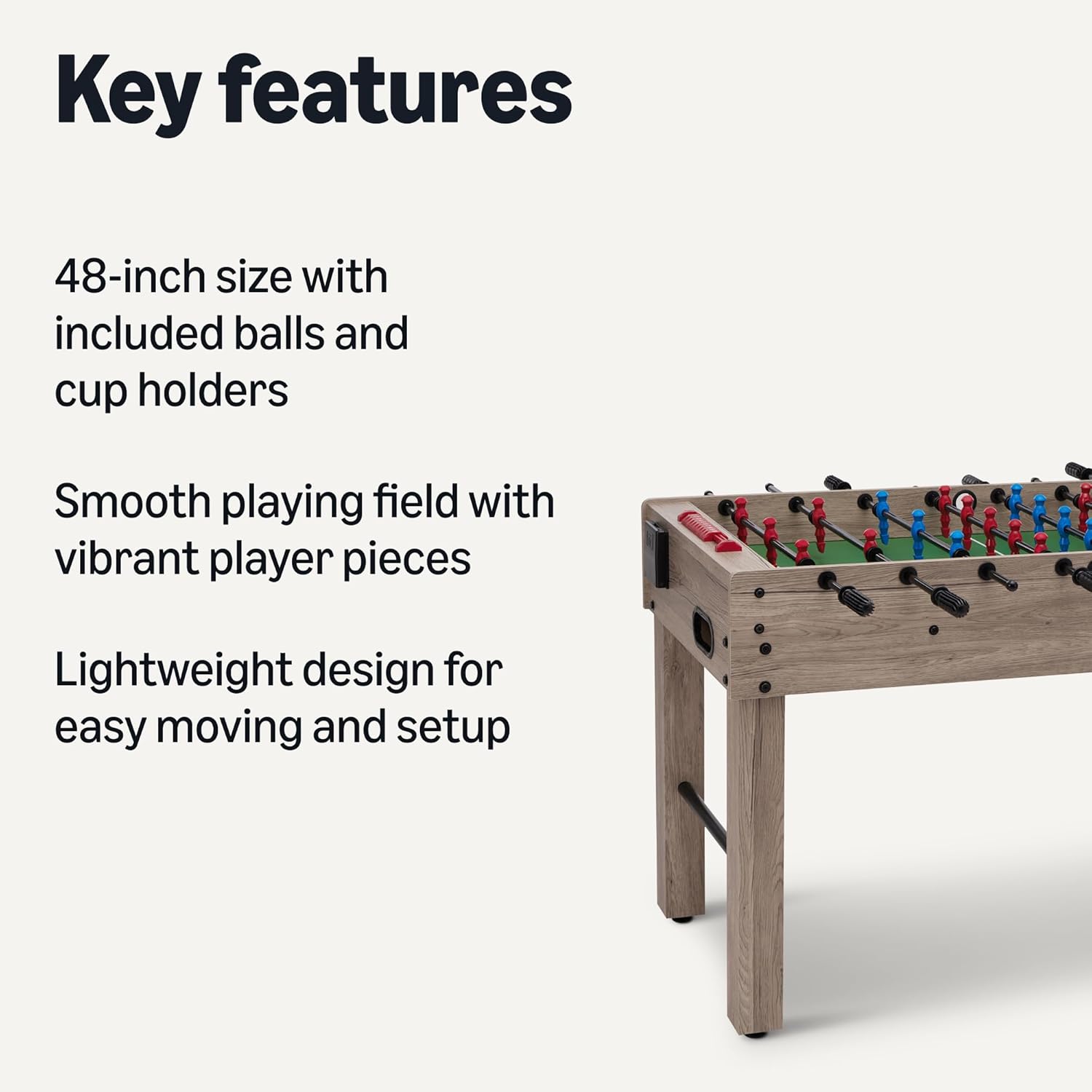 Amazon Basics 48-Inch Foosball Table Soccer Game Room Size with 4 Balls and 2 Cupholders, Oak