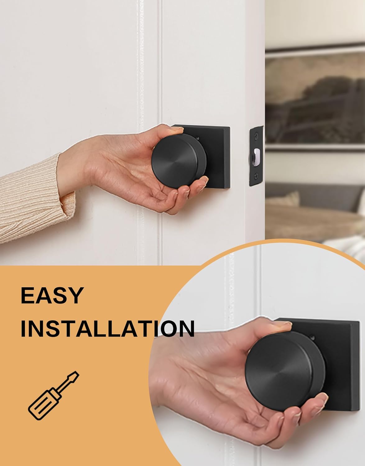 Lethato Matte Black Interior Door Knobs for Bathroom/Bedroom, Heavy Duty Zinc-Alloy Contemporary Black Privacy Door Knobs Interior(3 Packs)