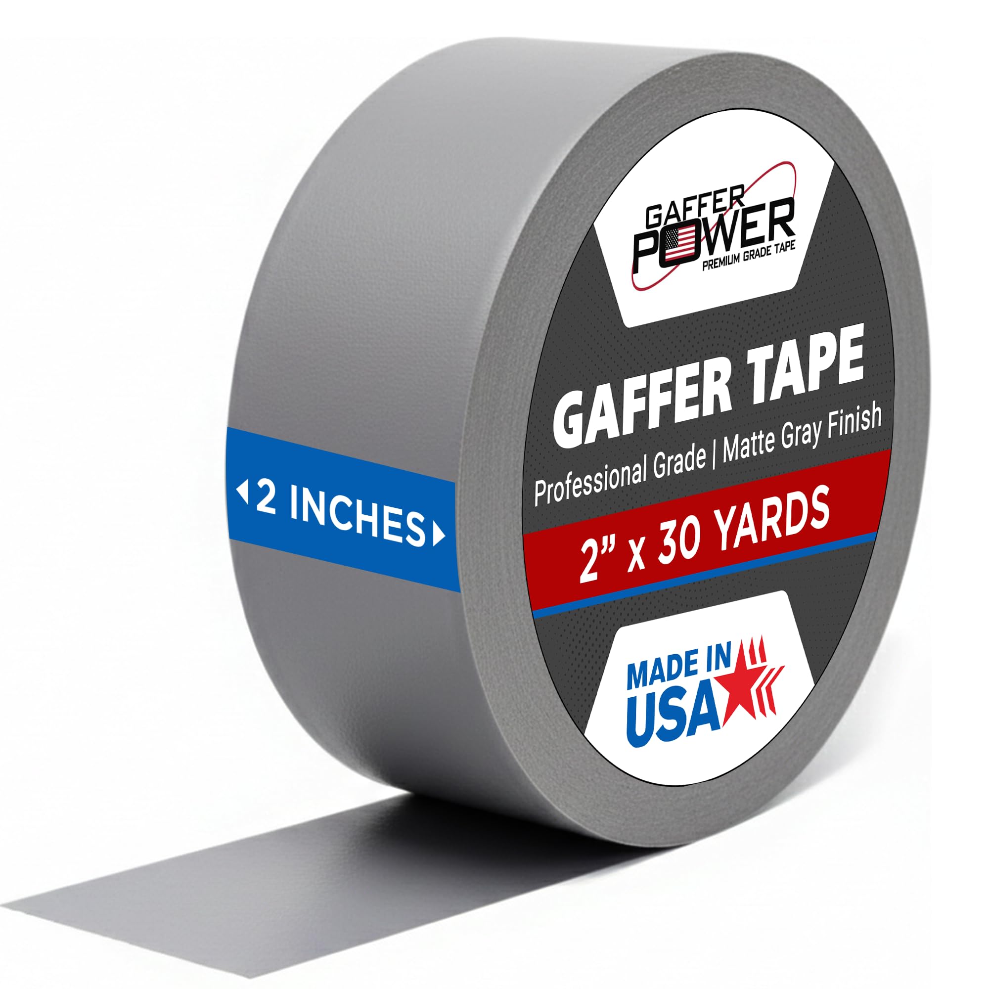 Gaffer Power Real Professional Grade Grey Gaffer Tape, Made in The USA, Heavy Duty Gaffers Tape, Non-Reflective, Multipurpose. 2 Inches x 30 Yards.