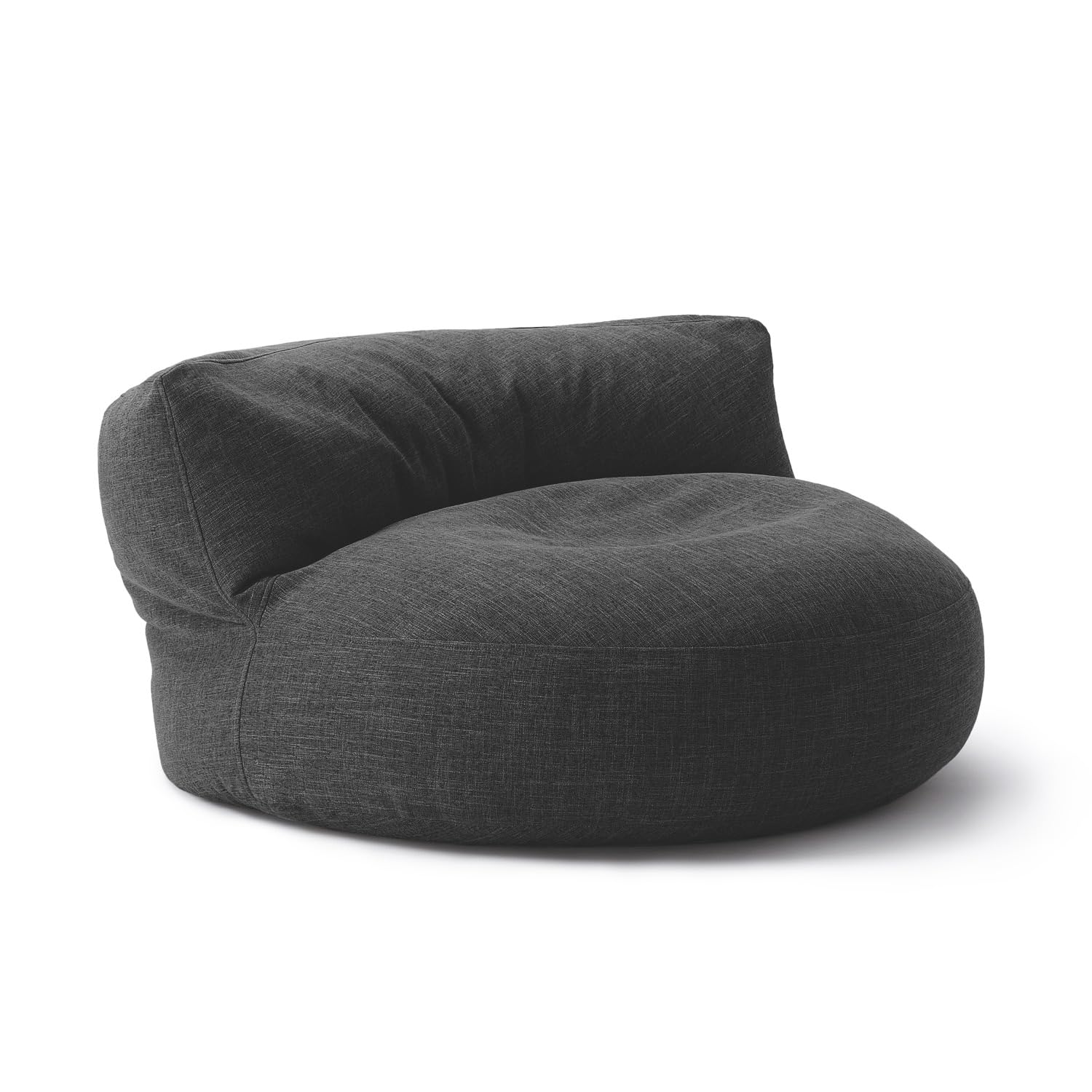 Lumaland Sofá Puff Redondo Grande 320l con Respaldo & Relleno Incluido - Sillón Relax de Lino para Interior - Mueble Ideal para Salón y Habitación - 90 x 50 cm/Gris Oscuro