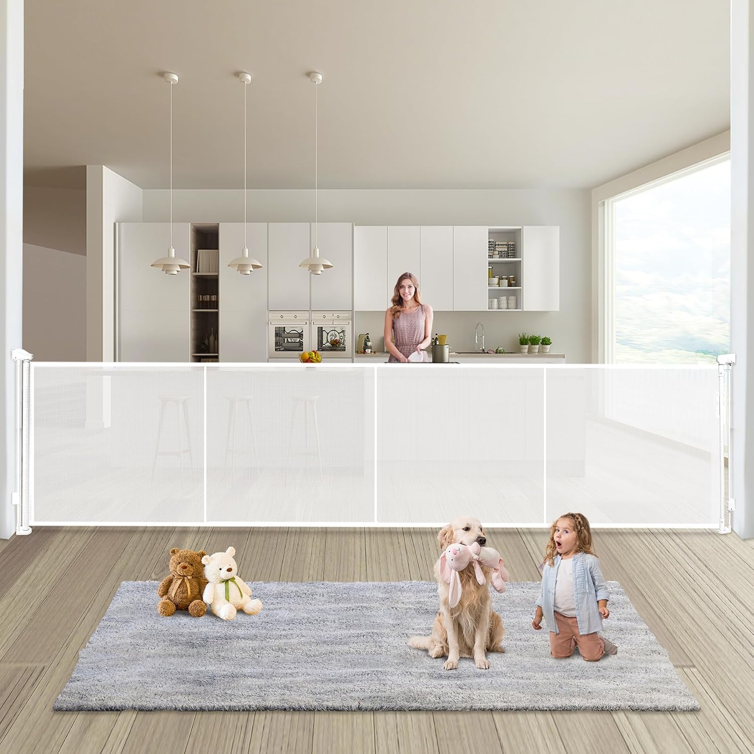 Barrière de Sécurité Rétractable, Barriere Securite Enfant Extensible, Utilisation Intérieure et Extérieure - 5M Blanc
