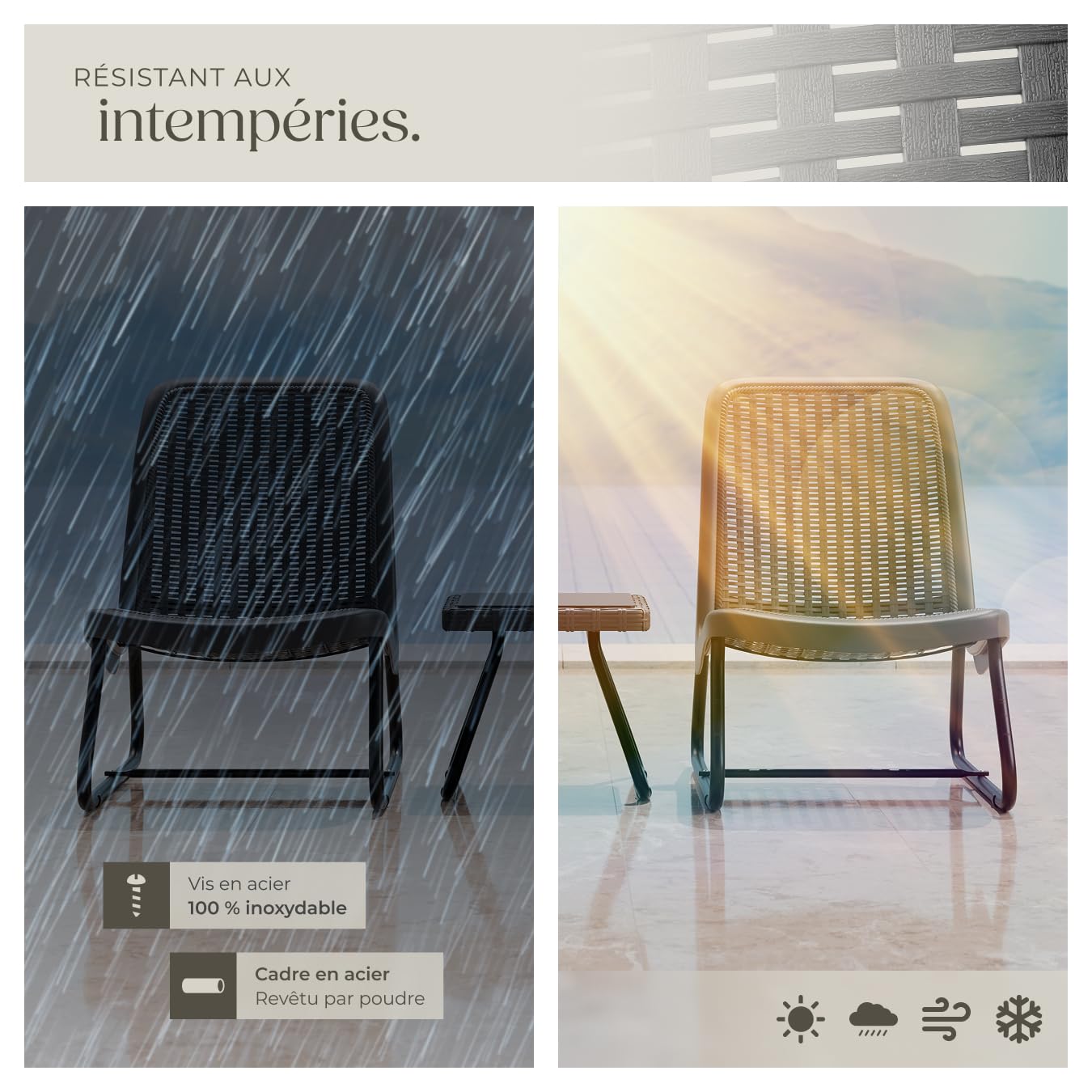 tectake® Salon de Jardin Exterieur en Poly Rotin & Acier laqué époxy 2 Personnes Ensemble Fauteuil Salon & Table de Jardin, Mobilier pour Amenagement Balcon Terrasse Veranda