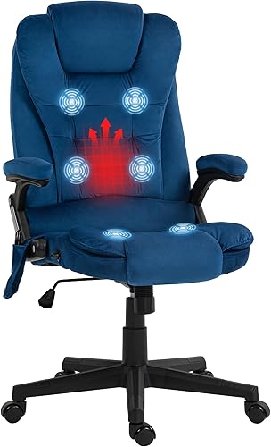 Homcom - Silla de oficina de masaje con vibración de 6 puntos y calor, silla ejecutiva de respaldo alto de terciopelo con respaldo reclinable,