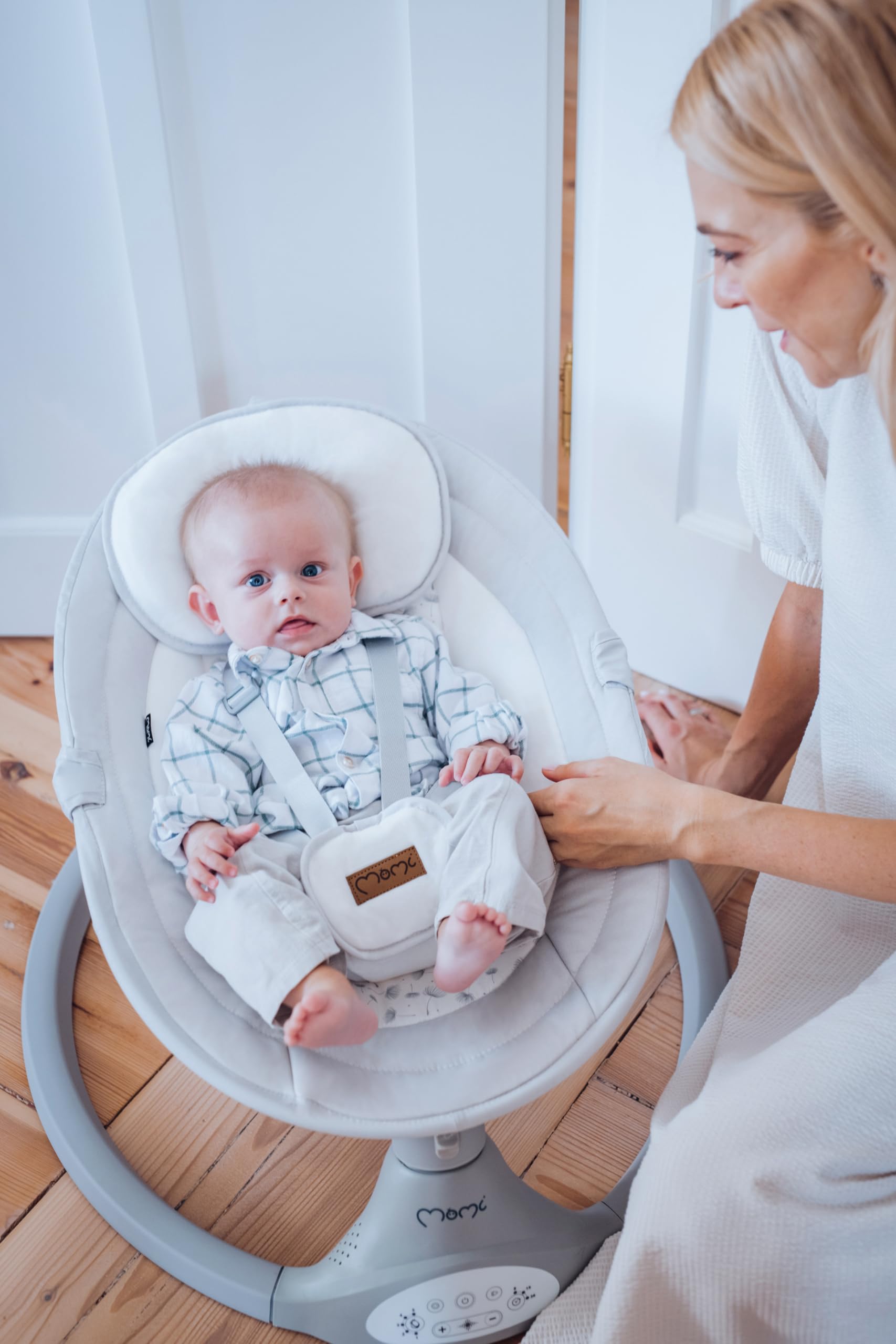 MoMi KENANI Babywippe klappbar mit Fernbedienung Bluetooth 5-Punkt-Sicherheitsgurt bis 9 kg