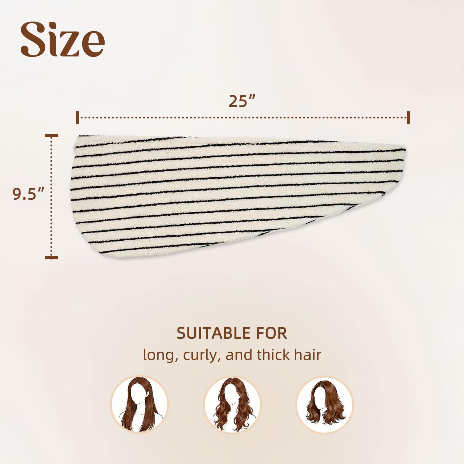 Jacquotha Cotton Hair Towel Wrap for Women (Black & White Striped) – Anti-Frizz Absorbent Quick Drying Hair Turban for Wet Hair, 25” x 9.5”, 1 Pack