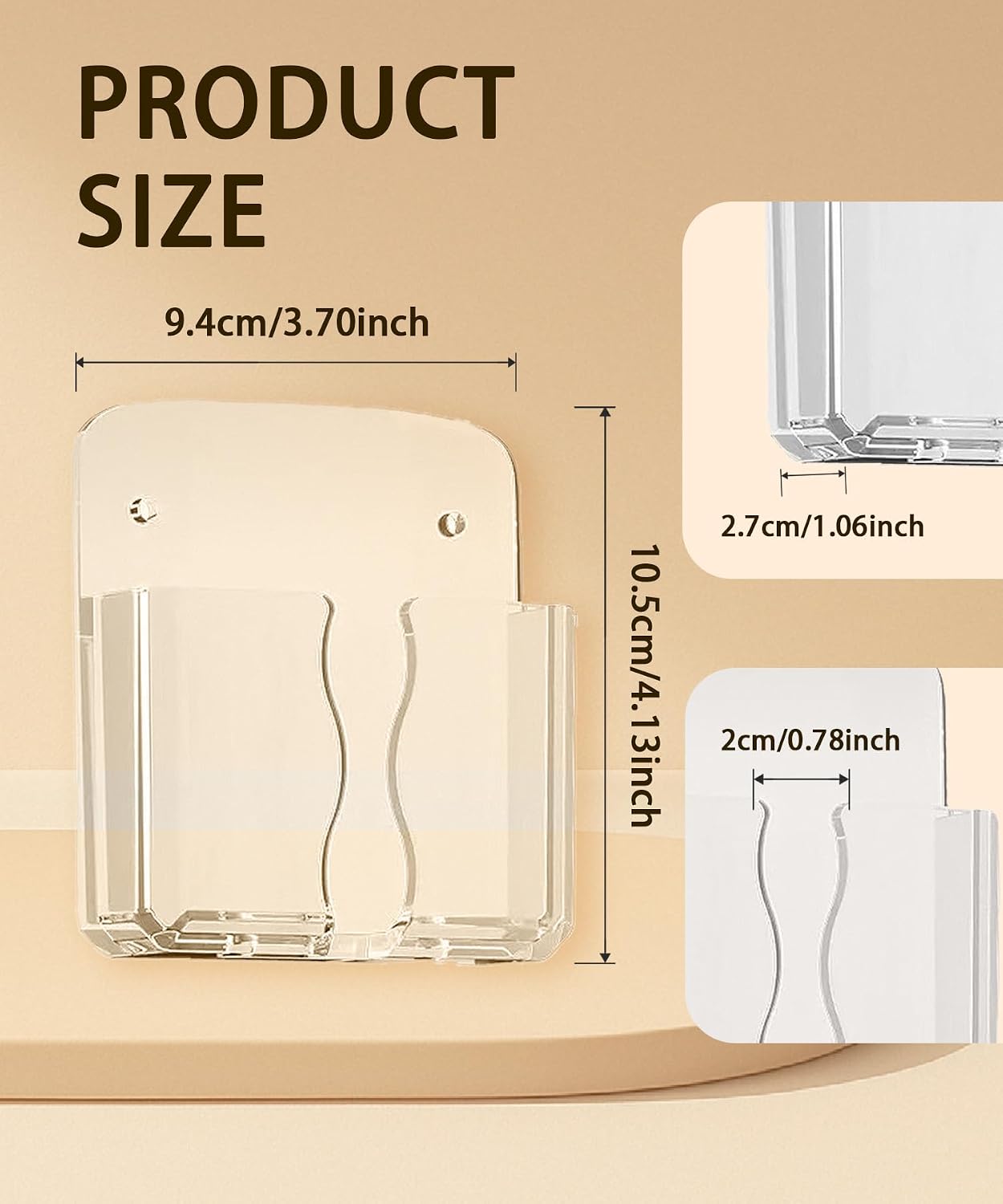 Acrylic Cell Phone Wall Mount Holder with Transparent Adhesive, 3 Modes (Clear)
