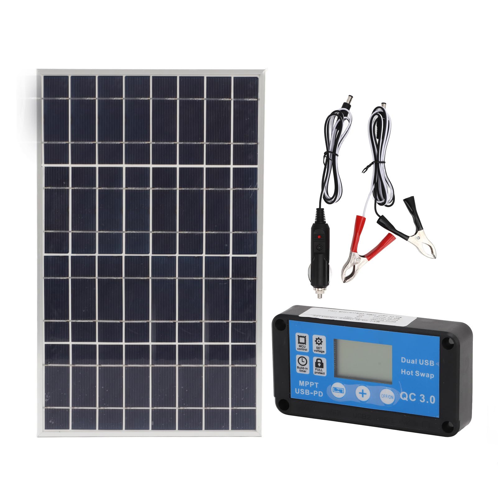 Pannello Solare 30W Policristallino con Regolatore 40A Alta Efficienza per Auto Barche Aerei Kit Completo per Ricarica Dispositivi Elettronici Energia Pulita in Viaggio o Outdoor Soluzione Ideale