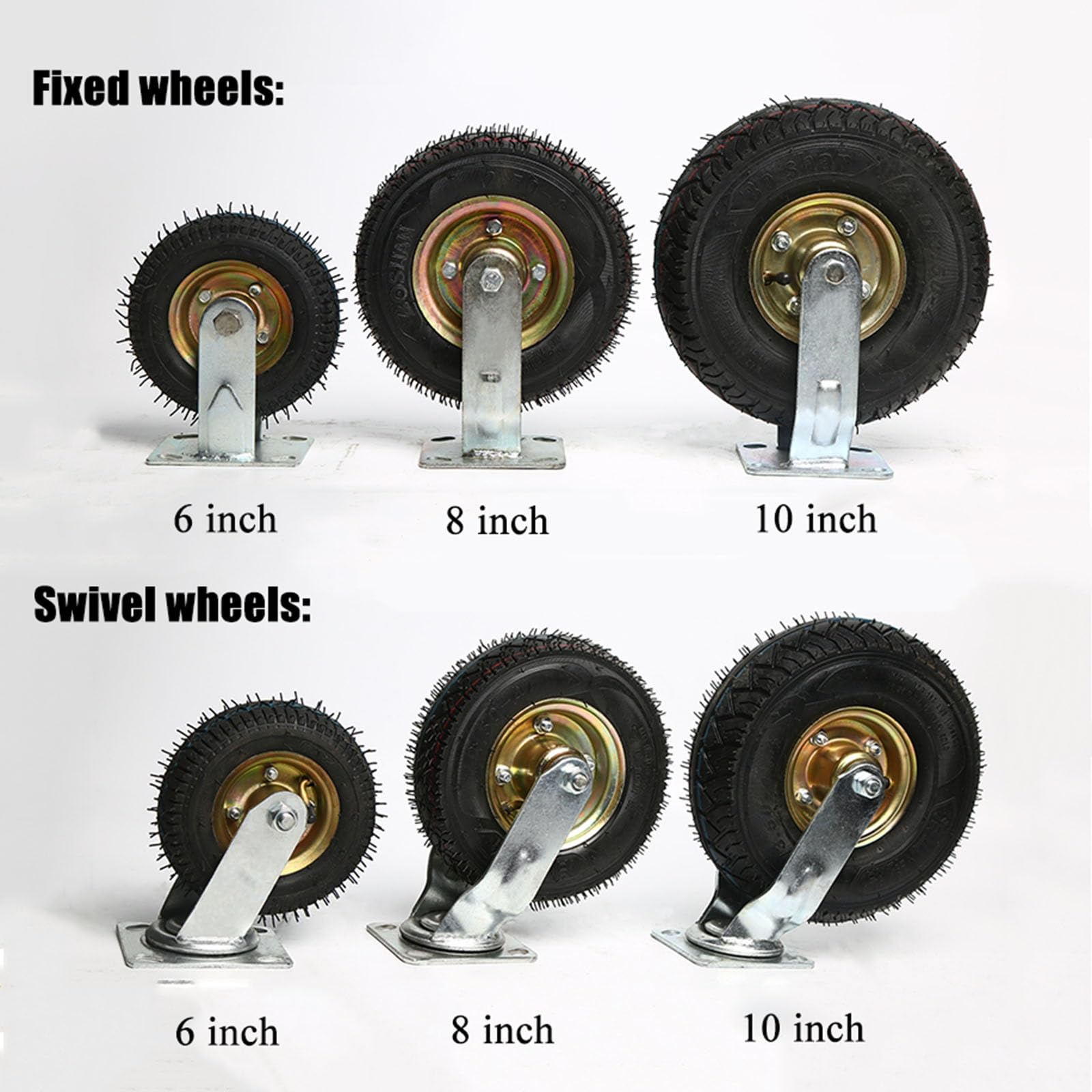 Ruedas giratorias, Paquete de 2, Ruedas Resistentes de 6", 8" y 10", Ruedas giratorias, Ruedas neumáticas con Tornillos, Ruedas silenciosas, Ruedas fijas, Ruedas de Transporte, par