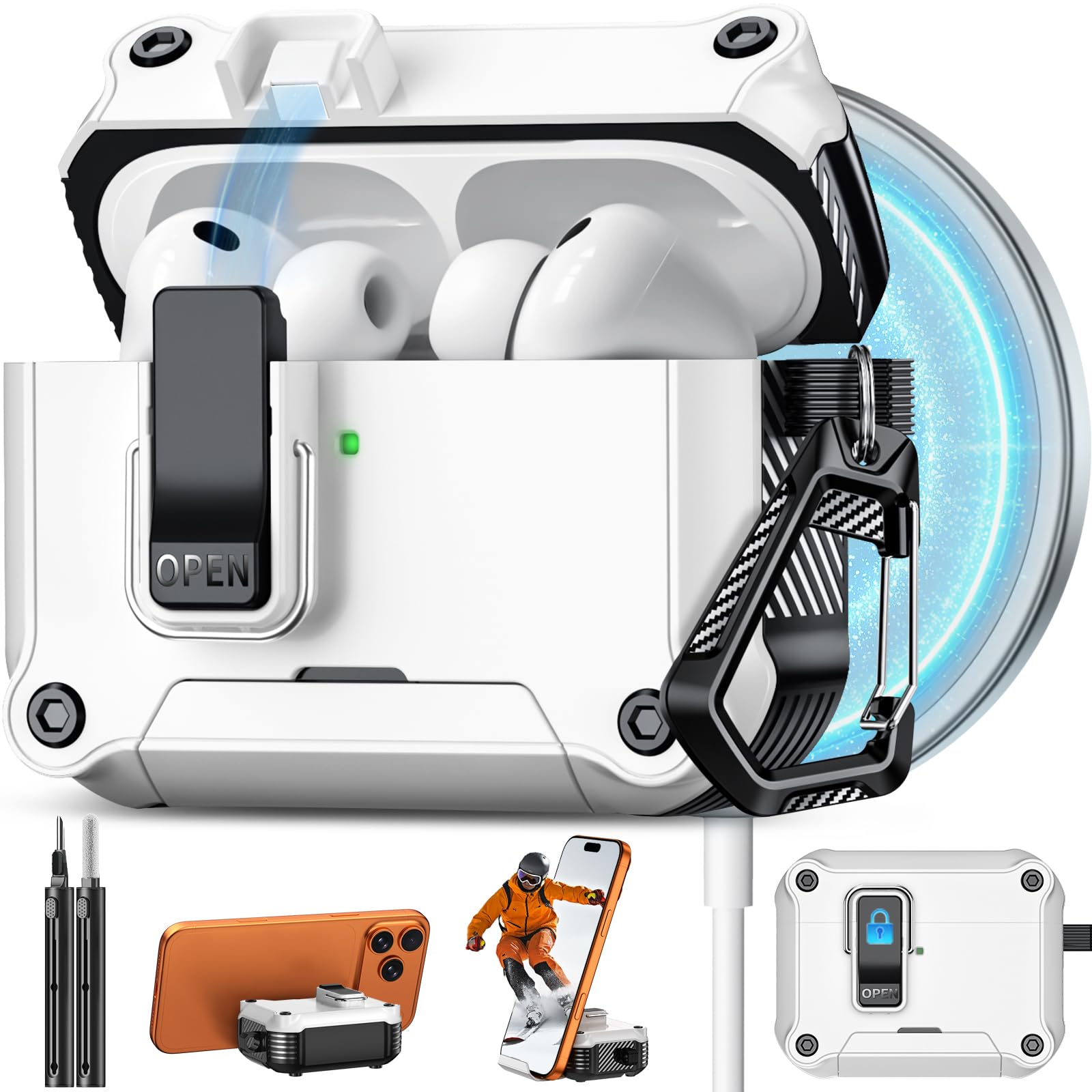 Pohgelan for AirPods Pro 3 Case with Safety Lock-White