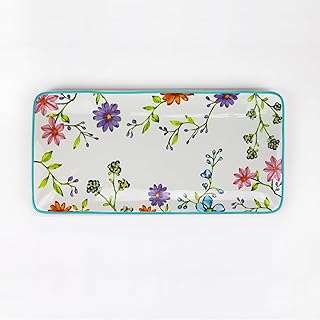 Euro Ceramica Charlotte Rectangular Platter, Watercolor Floral Design