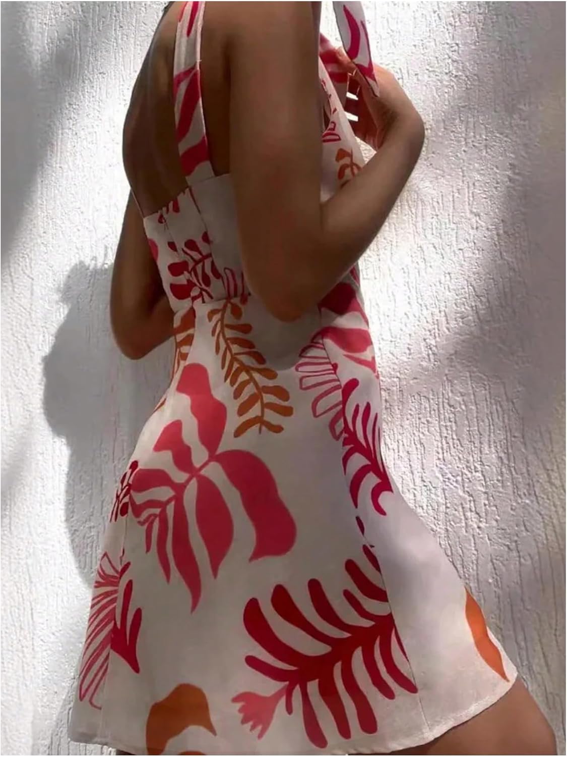 Floerns Women's Tropical Tie Shoulder V Neck Cami Dress Sleeveless Beach Vacation Dresses - Image 5