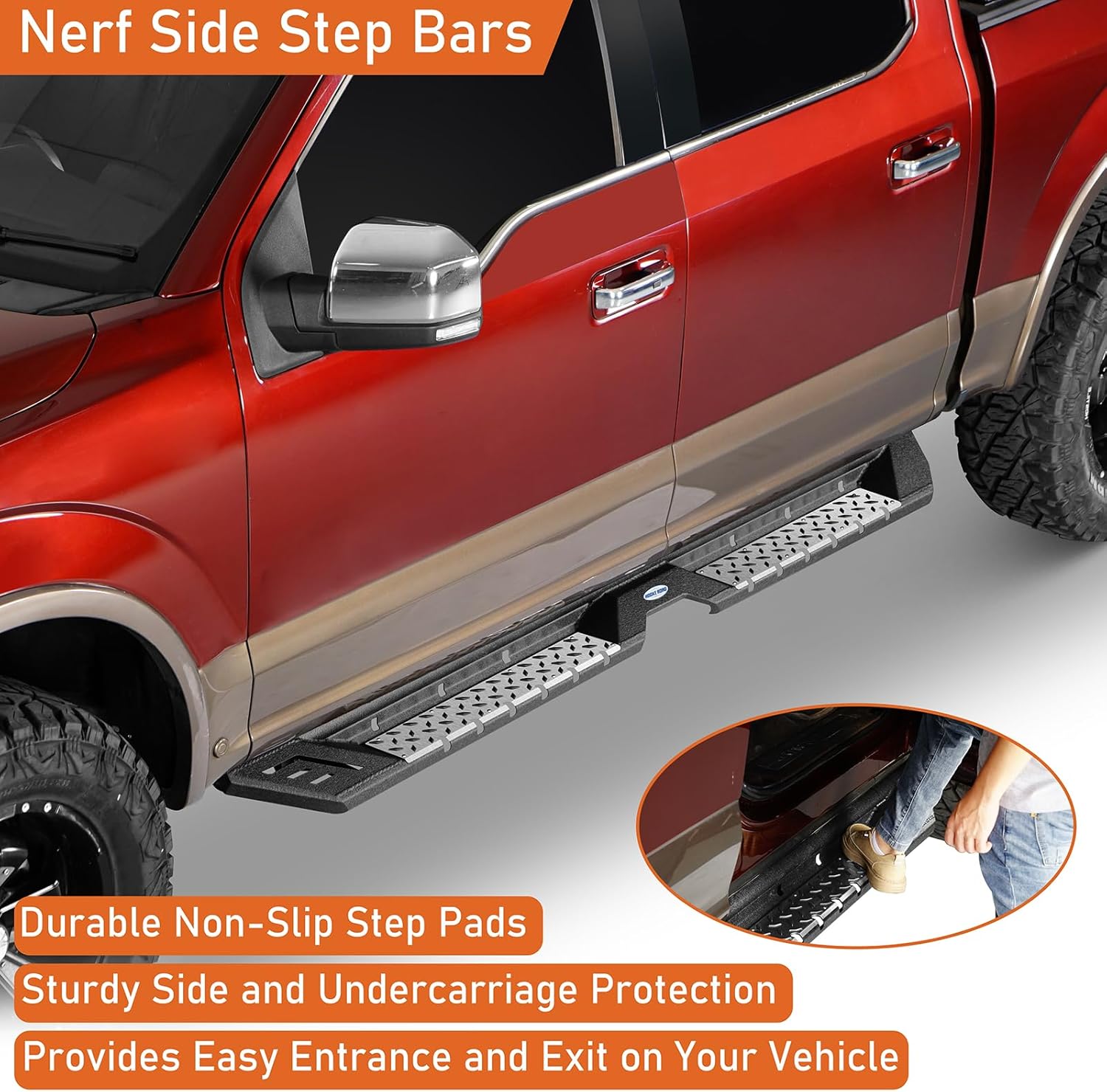 Hooke Road Running Board Side Steps for 2015-2026 Ford F-150, 2022-2026 F-150 Lightning, 2017-2026 Ford F-250 F-350 Super Duty SuperCrew Cab (4 Full-Size Doors), F150 F250 F350 Rock Sliders