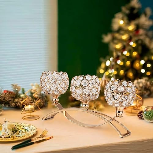 Miniatura 5 de VINCIGANT Portavelas dorados para centro de mesa, candelabros de metal de 3 brazos para decoración del hogar, boda, comedor, fiesta, aniversario