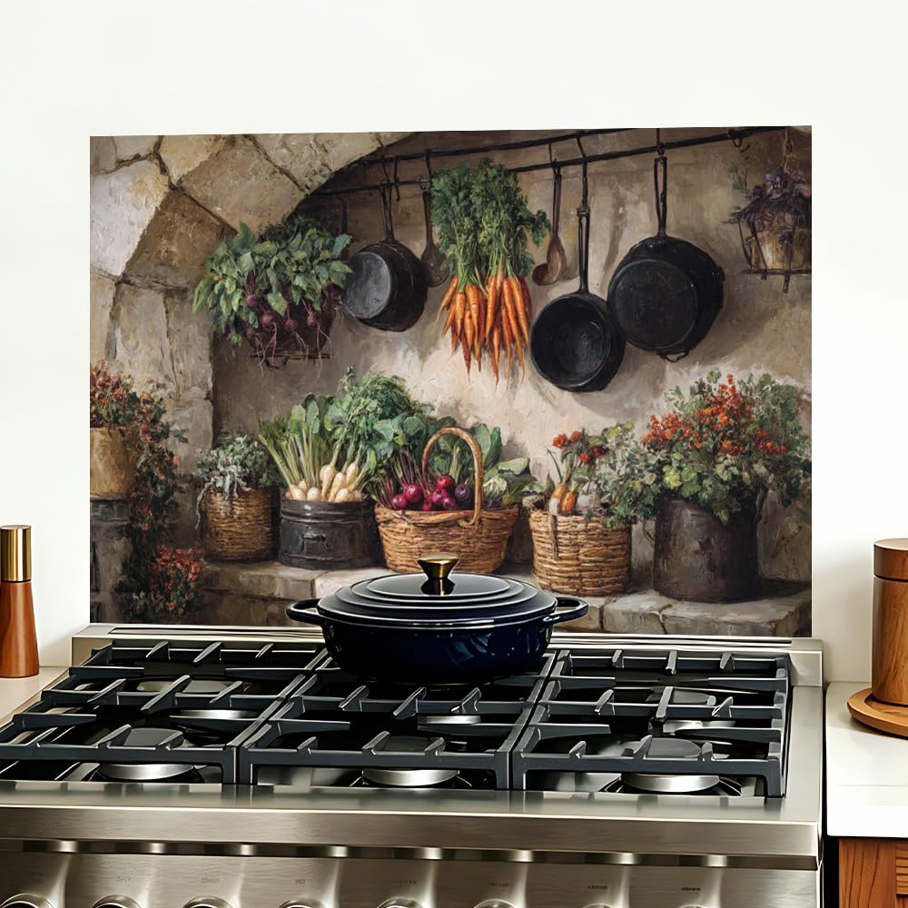 Rustic Vegetable Kitchen Backsplash Peel and Stick, 35.4x23.6 in