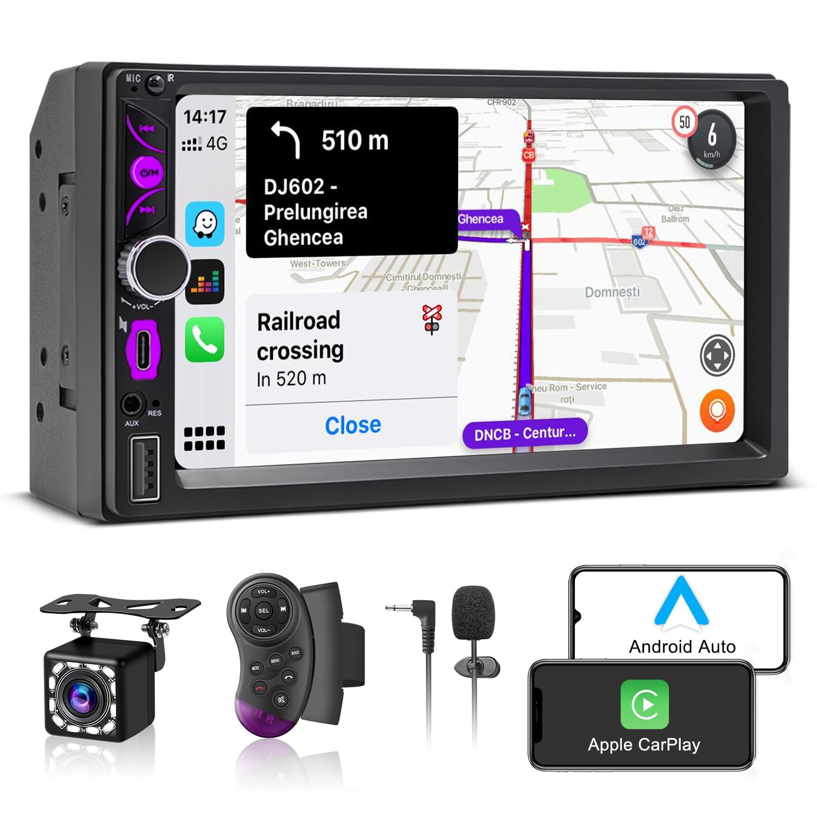 Autoradio 2 DIN Compatibile con Wired Carplay & Android Auto,7 Pollici Touchscreen Stereo Bluetooth con Schermo, Radio Auto con Mirror Link,FM,SWC,USB,Type-C de Recharge,Telecamera Posteriore