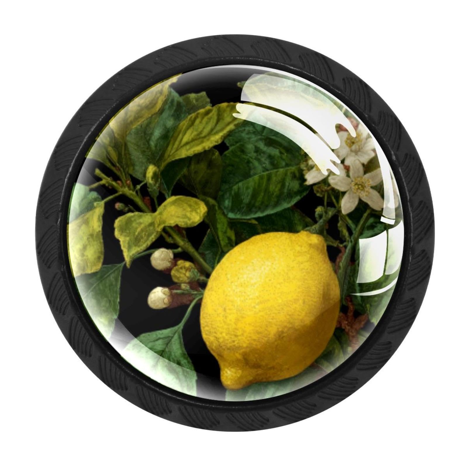 CHENZZZZ 4 pcs Lemon and Leaves Flower (3) Cabinet Knobs Crystal Drawer Pulls for Kitchen, Bathroom Cabinet, Dresser and Cupboard