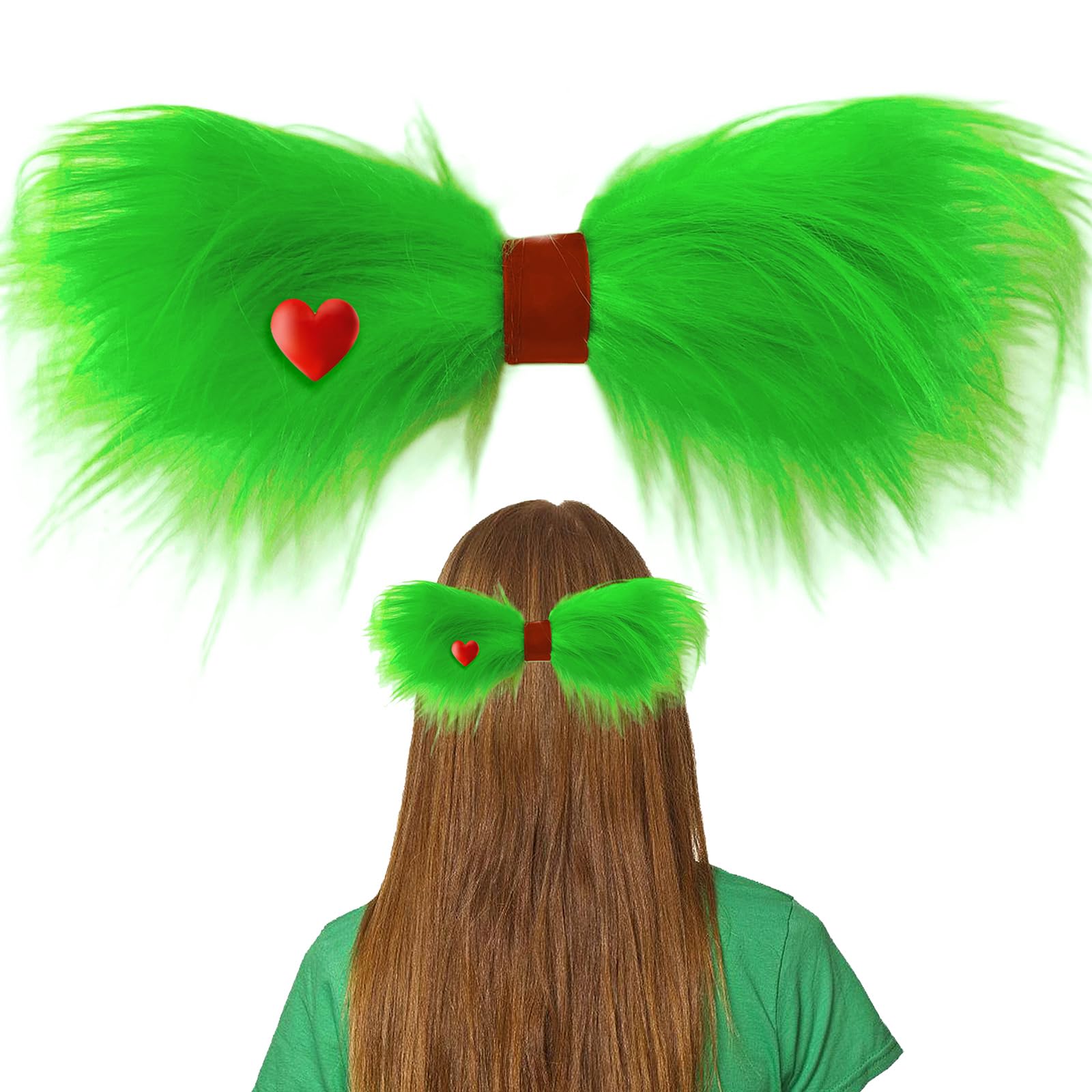 Christmas Hair Bow Sets Furry Green Red Heart Holiday Accessories for Girls Wome Amazon.com : Christmas Hair Bows for Women Xmas Bow Hair  main image 3