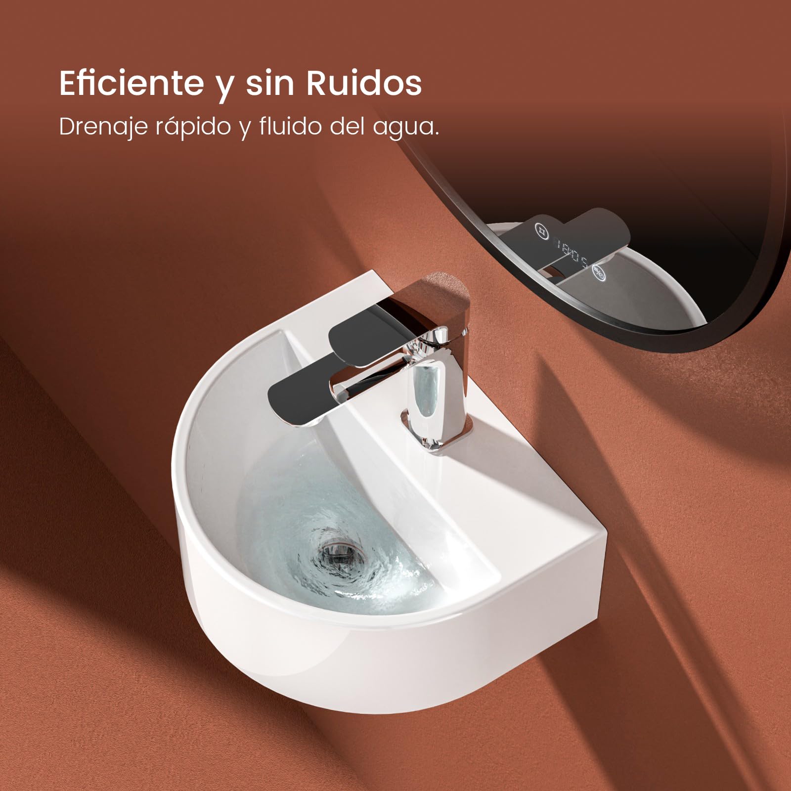 EMKE Lavabo Semi-Circular 303 x 255 x 120 mm, Lavamanos Suspendido para Montar en la Pared, Lavabo de Cerámica para WC de Invitados y Baño, Diseño Moderno, Blanco Brillante