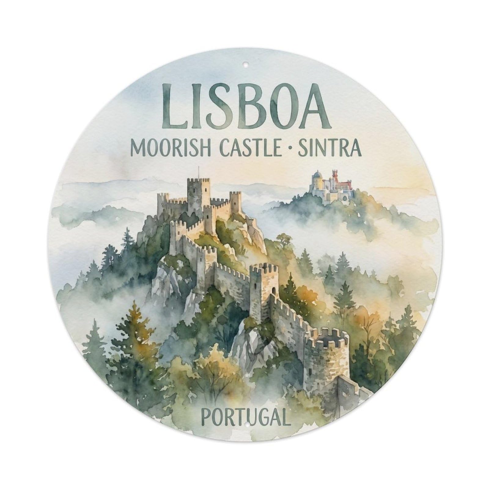Olhnbad Style Portugal Lisboa Sintra Moorish Castle Landmark Metal Tin Sign