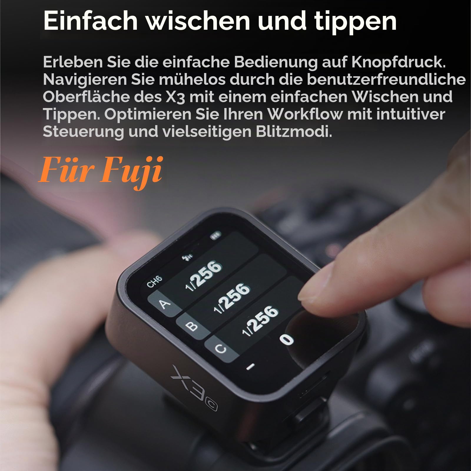 Godox X3F X3 F X3-F TTL kabelloser Blitzauslöser, Touchscreen-Blitzsender für Fuji-Kameras, integrierter Akku (GODOX X2T / Xpro / XProII Upgrade-Version)