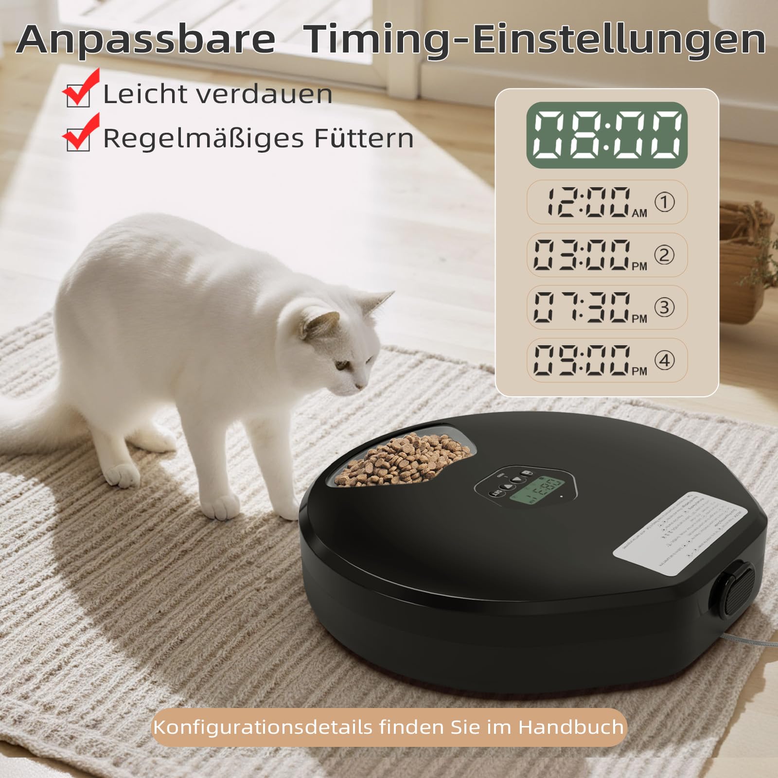 Comedero inteligente para gatos y perros – Dispensador temporizador de 5 comidas, apto para comida húmeda y seca, 2 cubos de hielo para mantener frescos, color negro