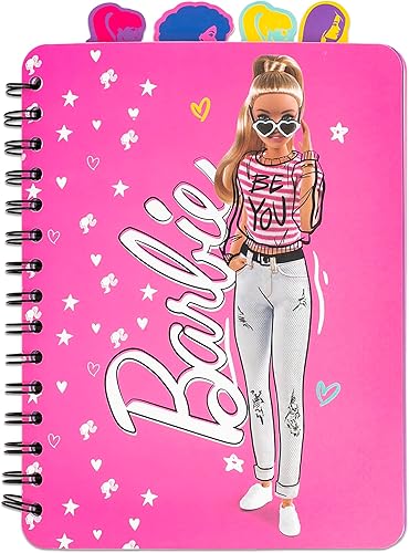 Inkology: Diario de 4 pestañas: Barbie - 160 páginas de puntos, cuaderno espiral con temática de moda, 4 elegantes divisores de personajes, notas de