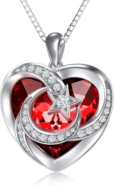 TOUPOP Moon and Star Necklace Sterling Silver Pendant Necklace with Heart Crystal Jewellery Gifts for Women Teen Girls Friend Birthday Mum