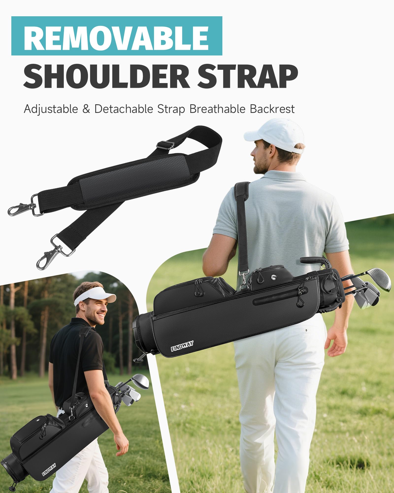 Torba golfowa Pencil Mała torba golfowa Findway Lekka przenośna torba golfowa ze stojakiem, 3-osobowa przegroda, regulowany wyściełany pasek, 5 kieszeni i uchwytów, dla mężczyzn i kobiet
