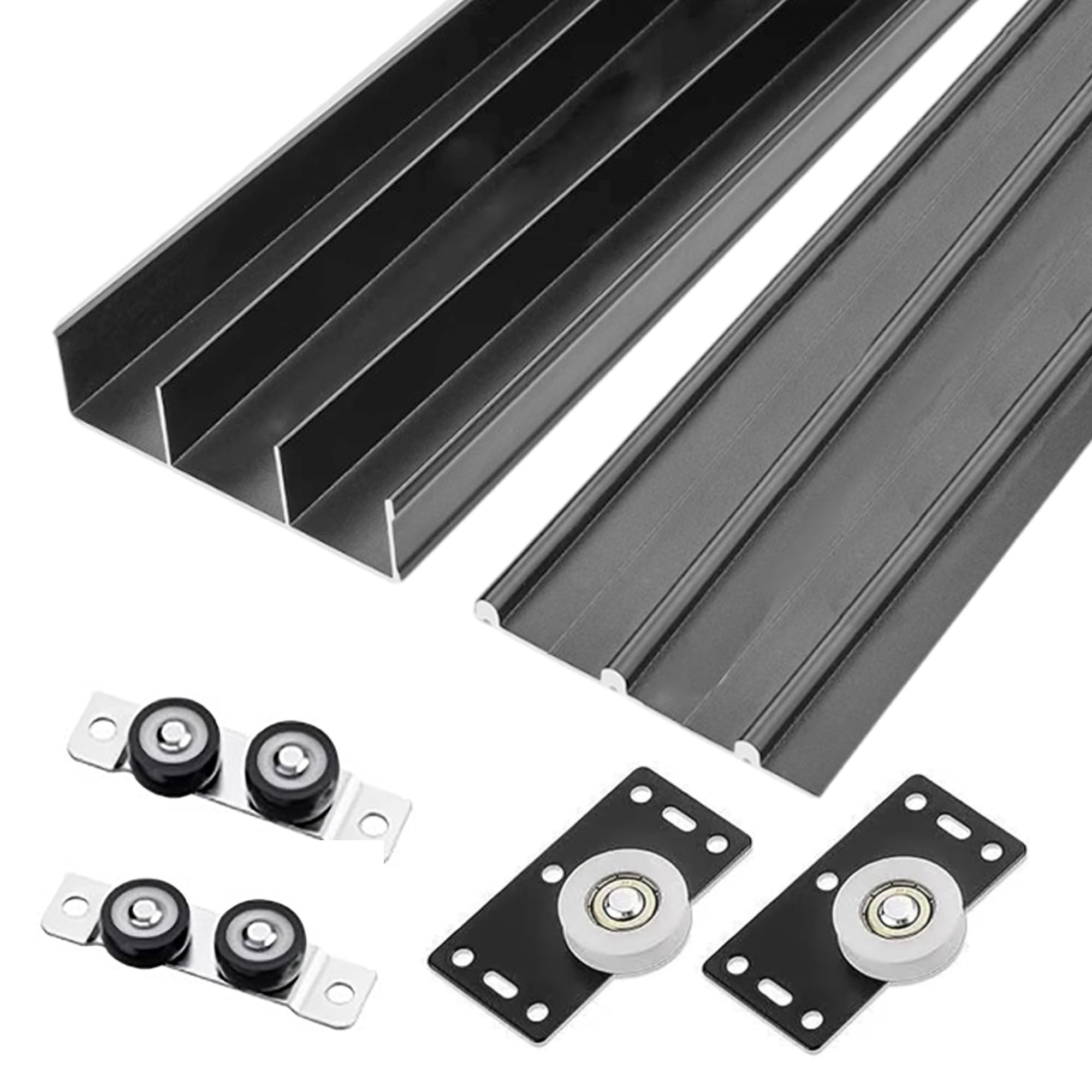 Kit de herrajes para puerta corredera para armario y armario, repuesto de riel superior e inferior con polea deslizante silenciosa, 170 cm de longitud