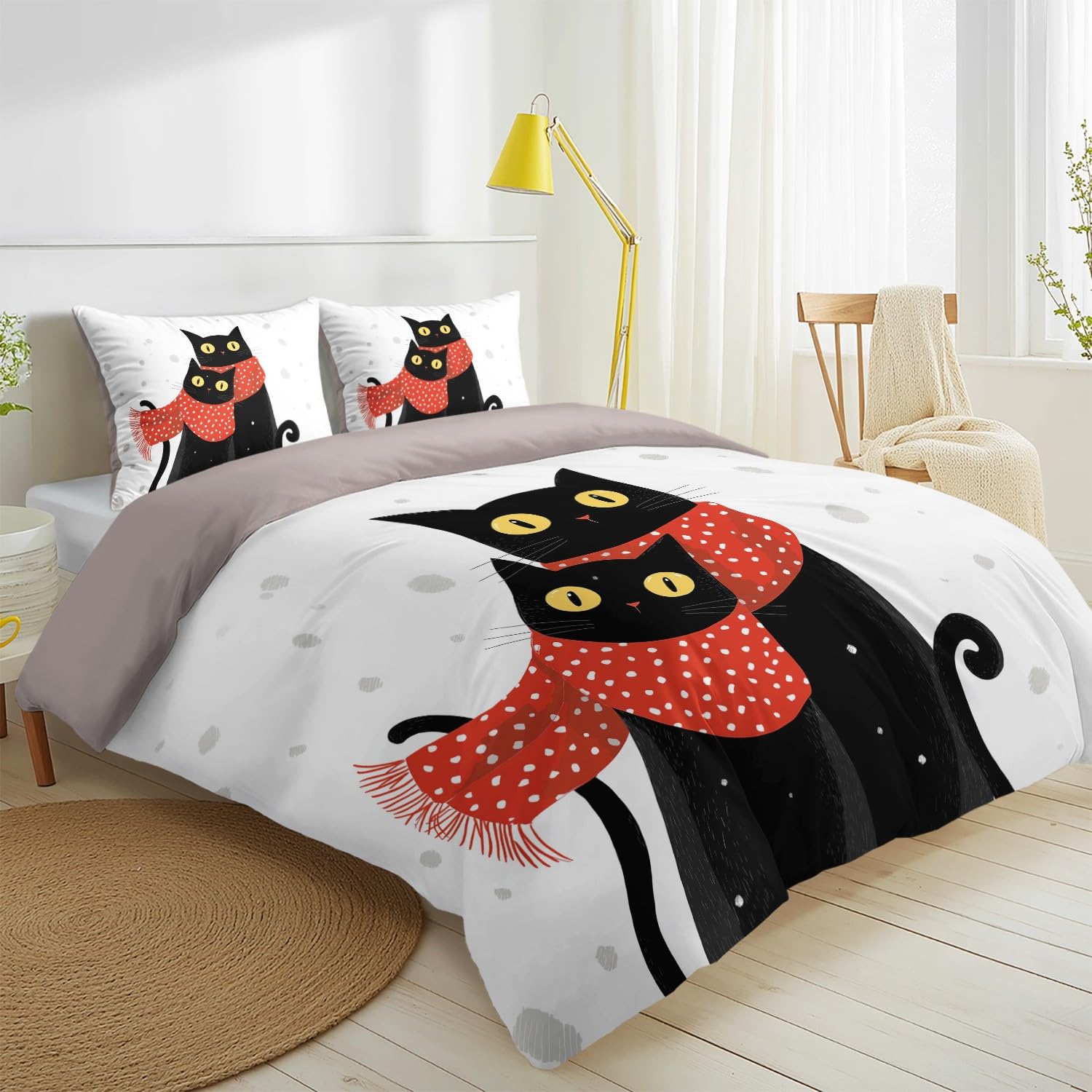 Generisch Katzen Schals Weiche Bettwäsche Pärchen Tiermotiv Atmungsaktiv Minimalistisch Modern Hautfreundlich Bettbezug, 200 x 200 Bettwäsche für Erwachsene - Grau