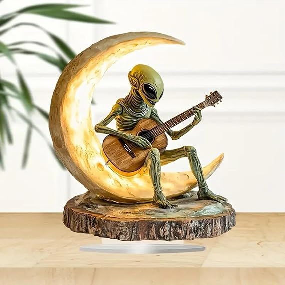 Alien Garden Statue - Boho Decor Alien Statue,Alien Figure Desk Decor, Garden Decor Collectible Figurines, Acrylic Moon Guitarist Sculptures, Indoor Outdoor Decor