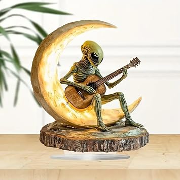 Alien Garden Statue - Boho Decor Alien Statue,Alien Figure Desk Decor, Garden Decor Collectible Figurines, Acrylic Moon Guitarist Sculptures, Indoor Outdoor Decor