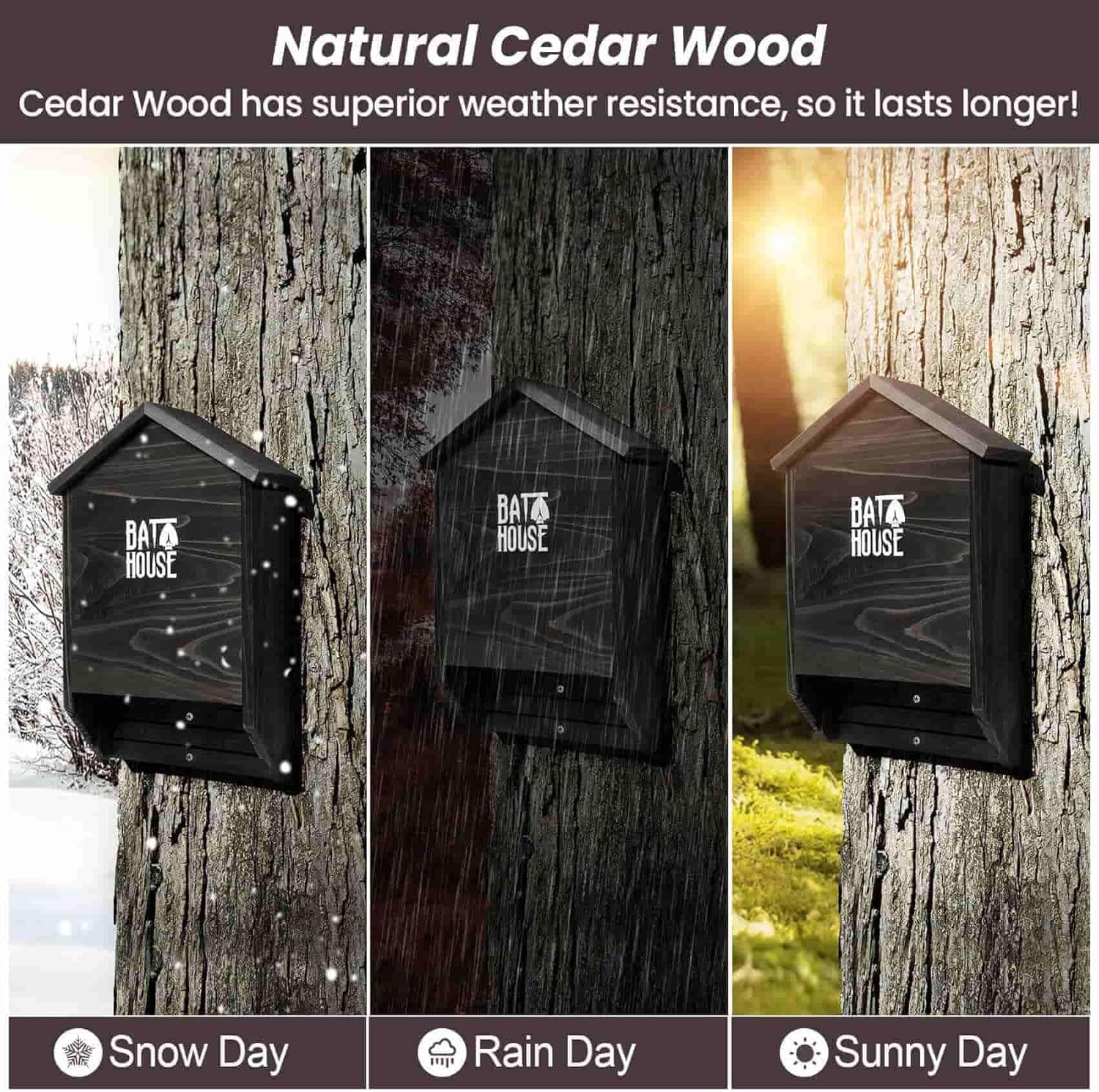 Bat Houses for Outdoors for Tree, 2 Chamber Bat Boxes for Outside to Attract Bats to Land and Roost, Durable and Easy to Hang