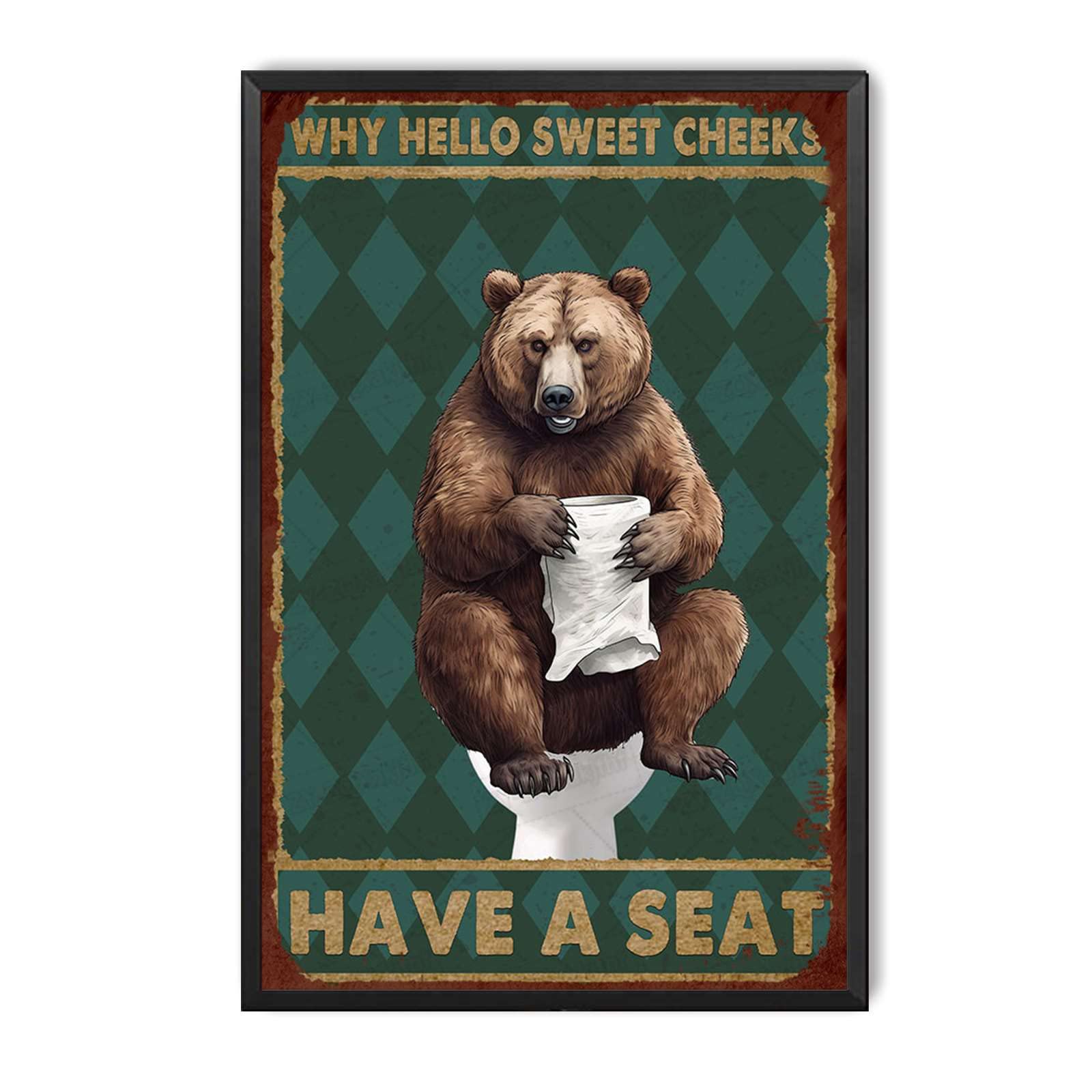 peiyeety Metal Tin Sign Bear Bathroom Inspired Vintage Decorative Wall Plaque, Funny Quote Poster For Home Bedroom Living Room Bar Cafe Farmhouse Indoor Outdoor Wall Decoration, 6x8 Inch