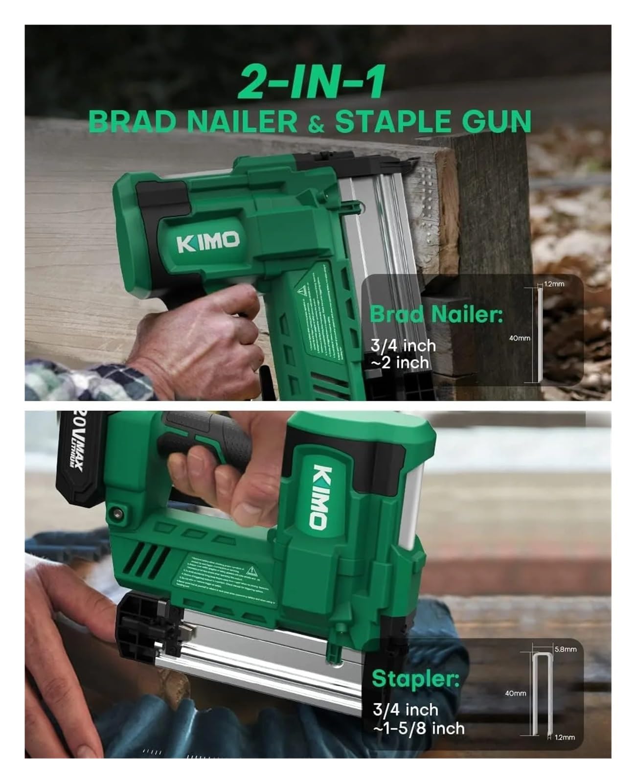 Pistola Sparachiodi, Pistola sparachiodi calibro 18 alimentata a batteria con batteria 2 x 2.0 e caricabatterie, chiodatrice a batteria/cucitrice elettrica 2 in 1, regolabile